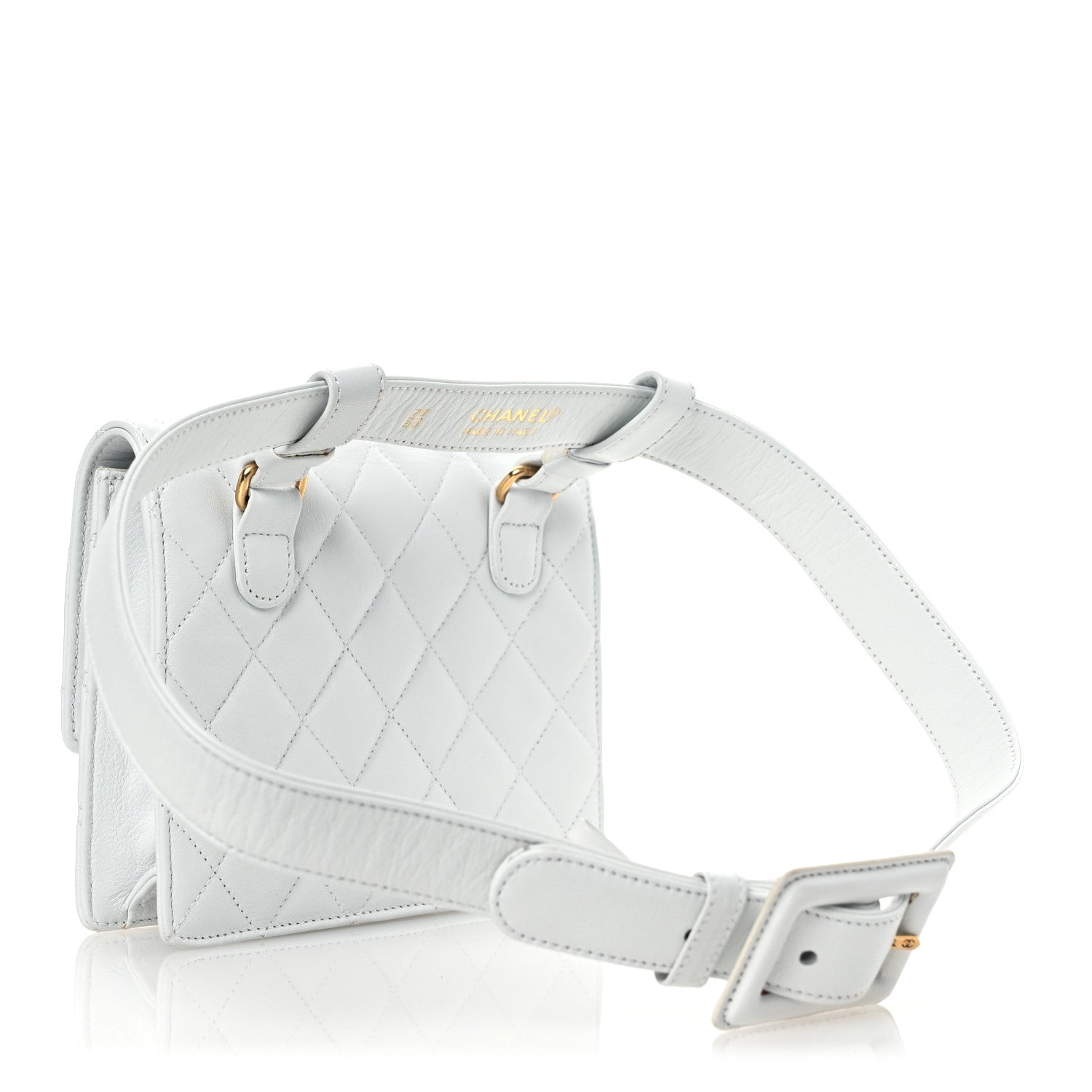 Lambskin Quilted Flap Waist Belt Bag 75 30 White