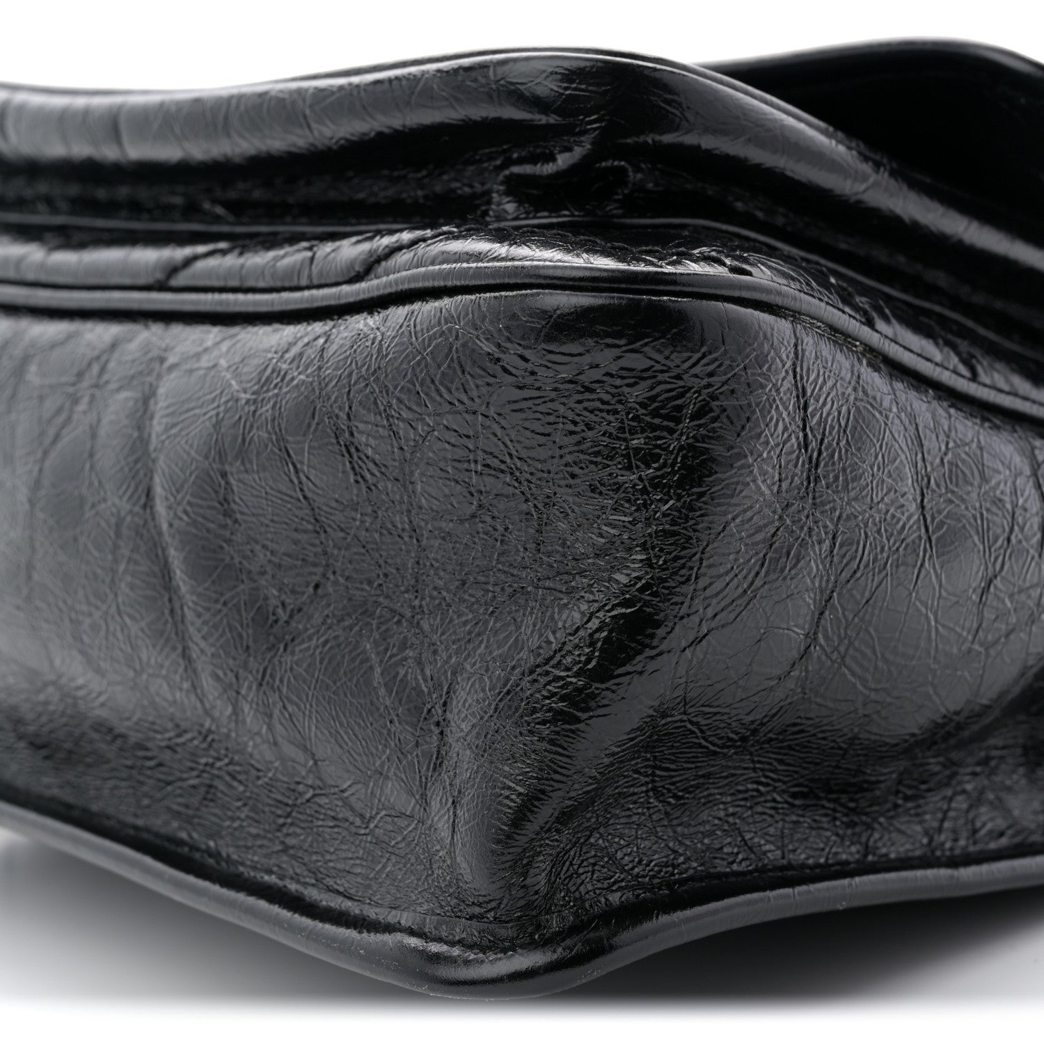 Crinkled Calfskin Matelasse Monogram Medium Niki Chain Satchel Black