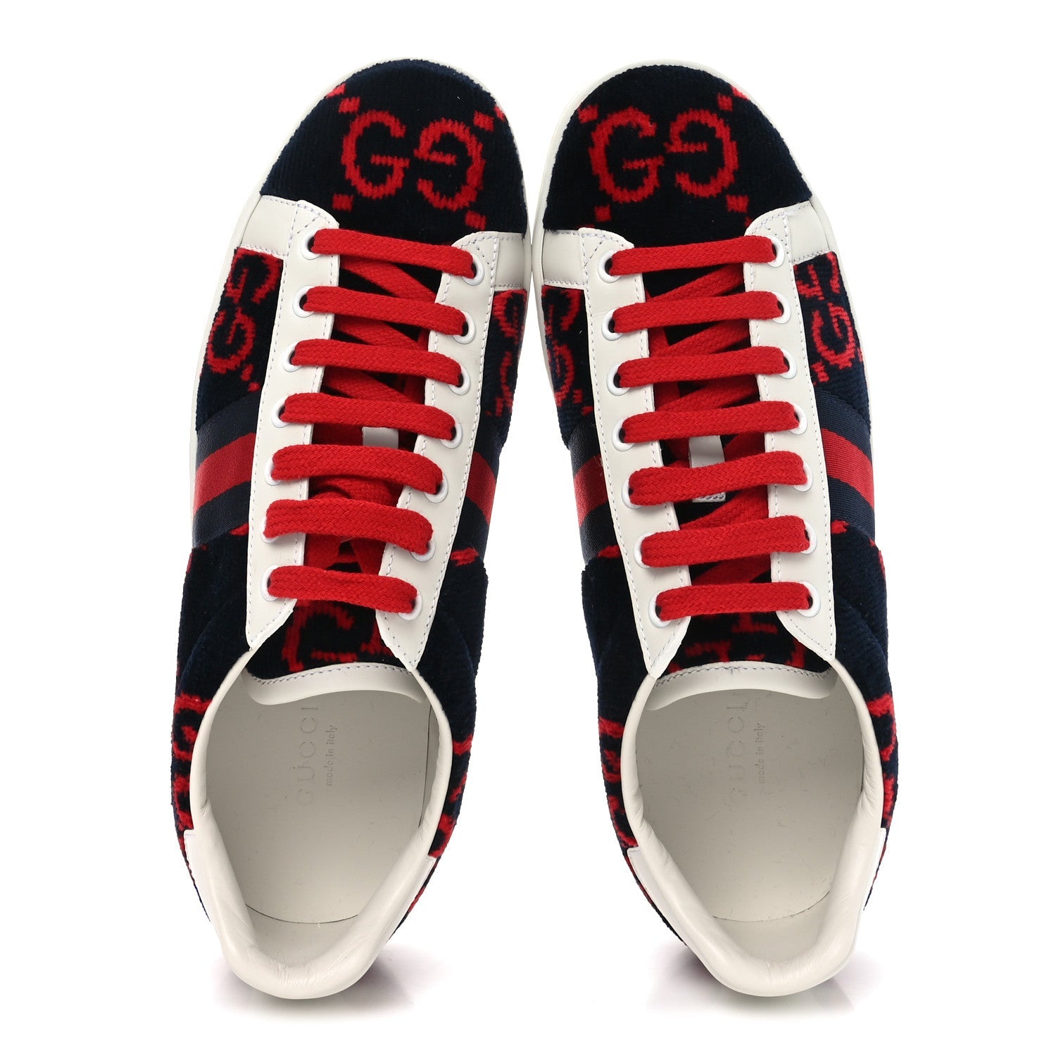 Terry Cloth GG Monogram Web Womens Ace Sneakers 37.5 Blue Red