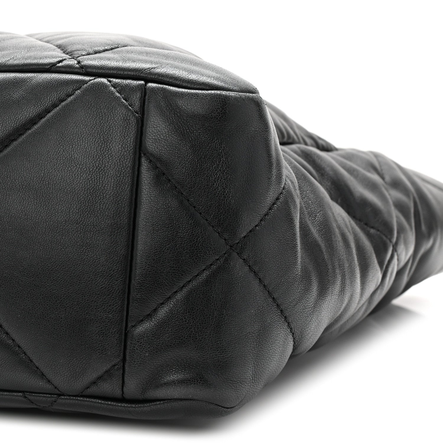 Lambskin Quilted Chanel 19 East West Shopping Bag Black