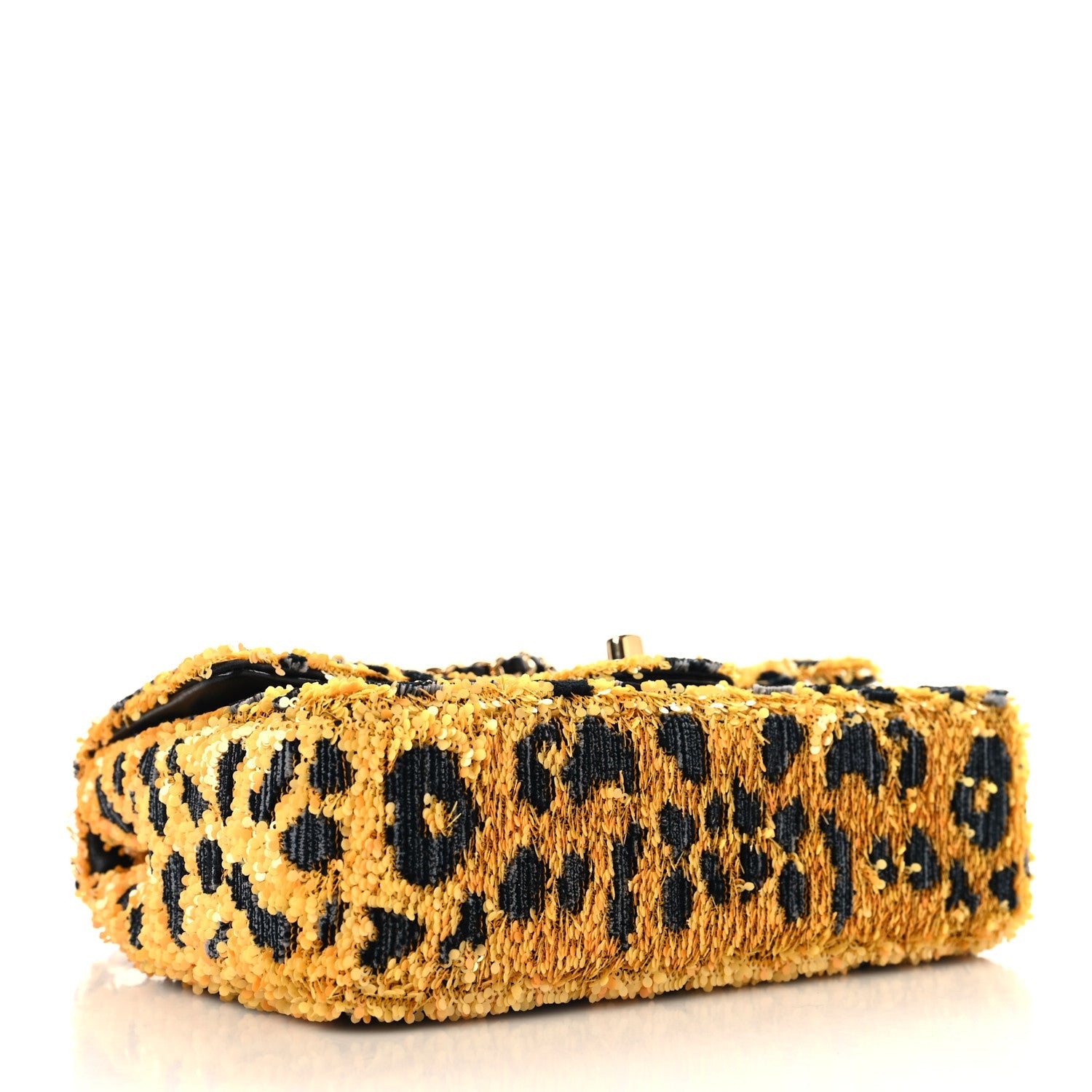 Sequin Mixed Fibers Leopard Print Mini Rectangular Flap Black Orange