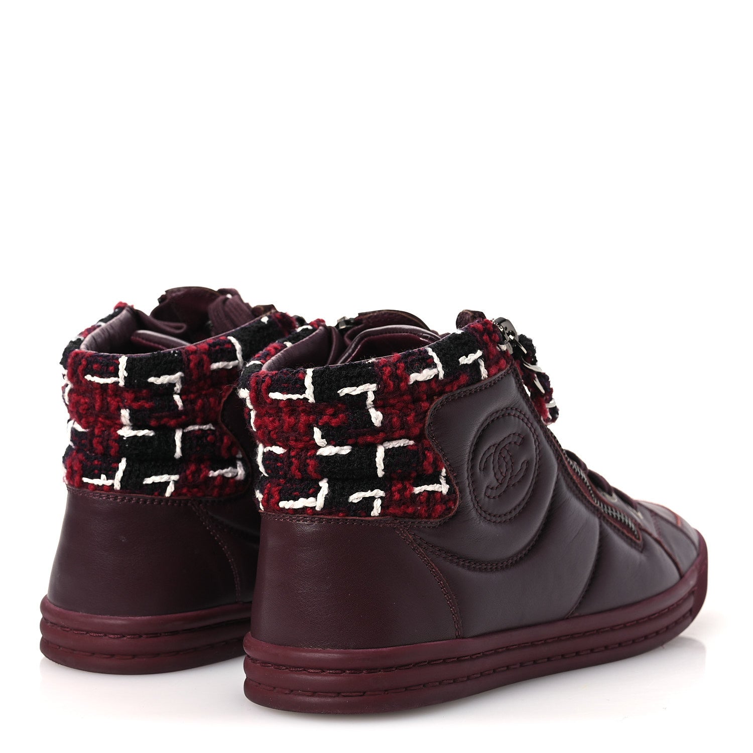 Lambskin Zipped Chain CC Sneakers 38.5 Burgundy