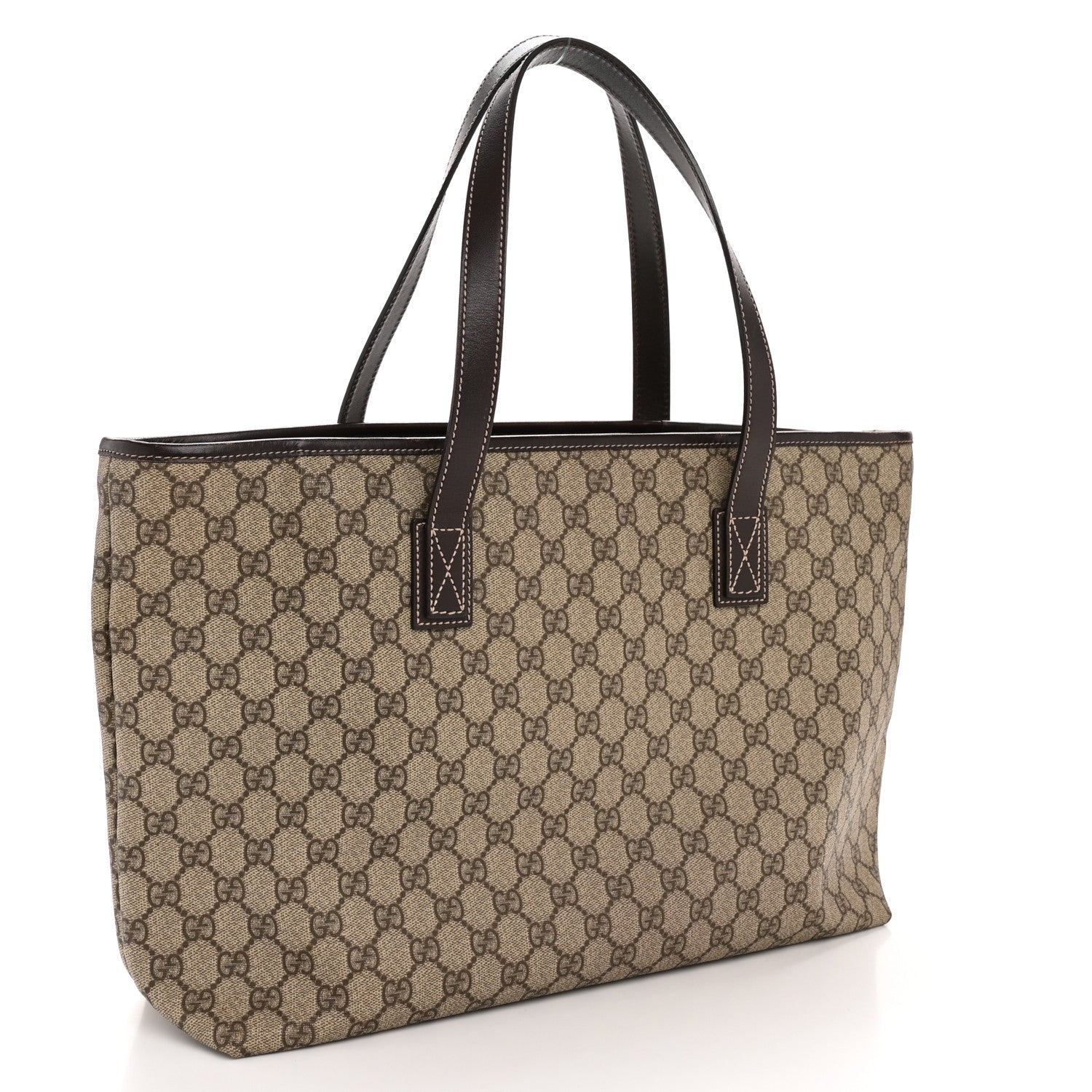 GG Supreme Monogram Medium Zippered Shopping Tote Dark Brown
