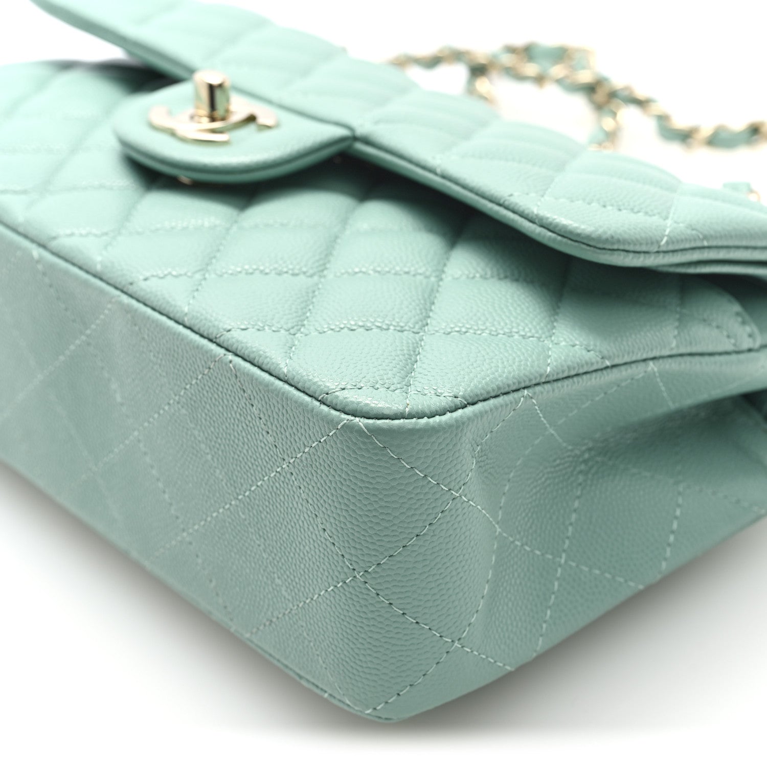 Caviar Quilted Small Double Flap Light Blue