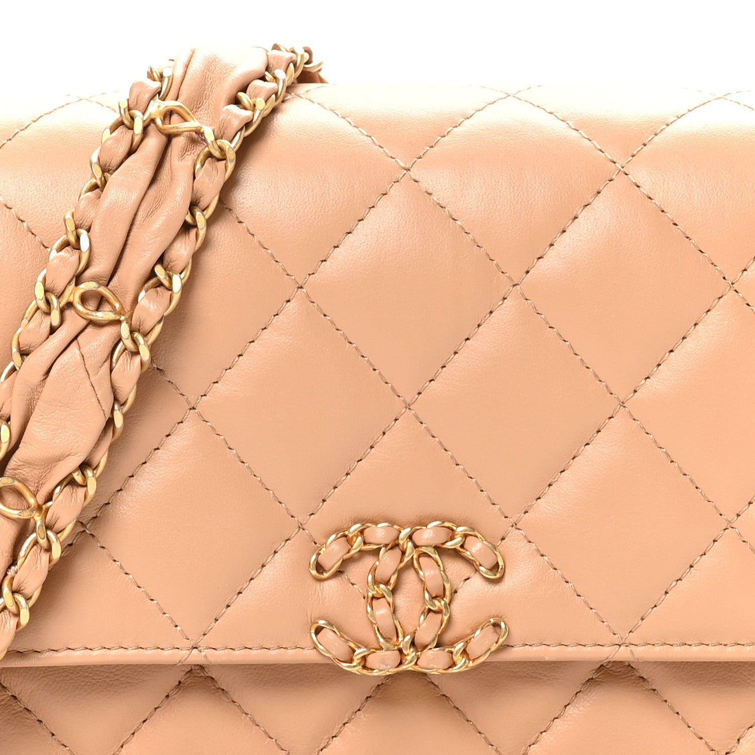 Crumpled Calfskin Quilted Coco First Flap Beige