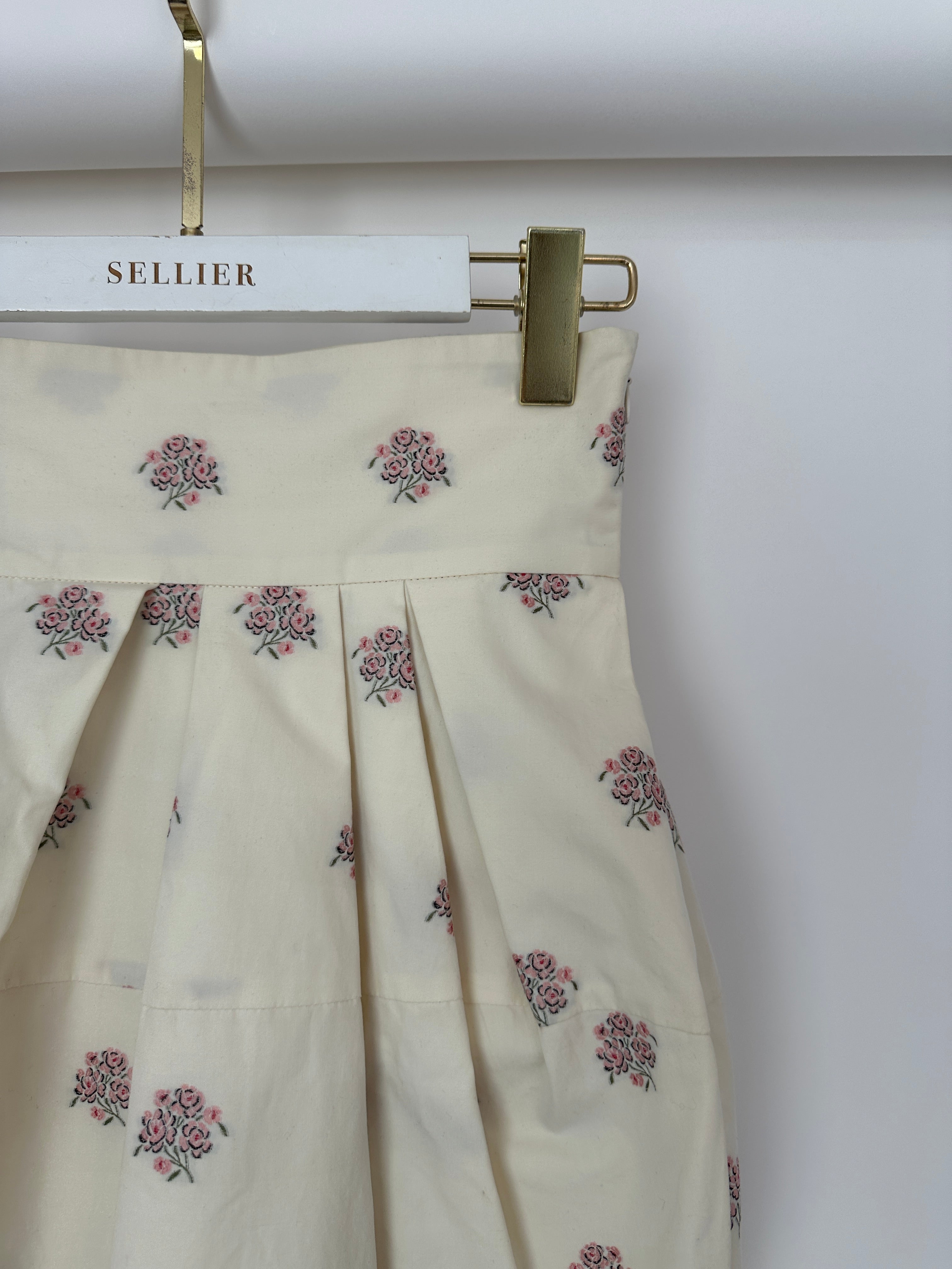 Christian Dior Cream and Pink Floral Print High-Waisted Mini Skirt with Pleated Detail Size FR 34 (UK 6)