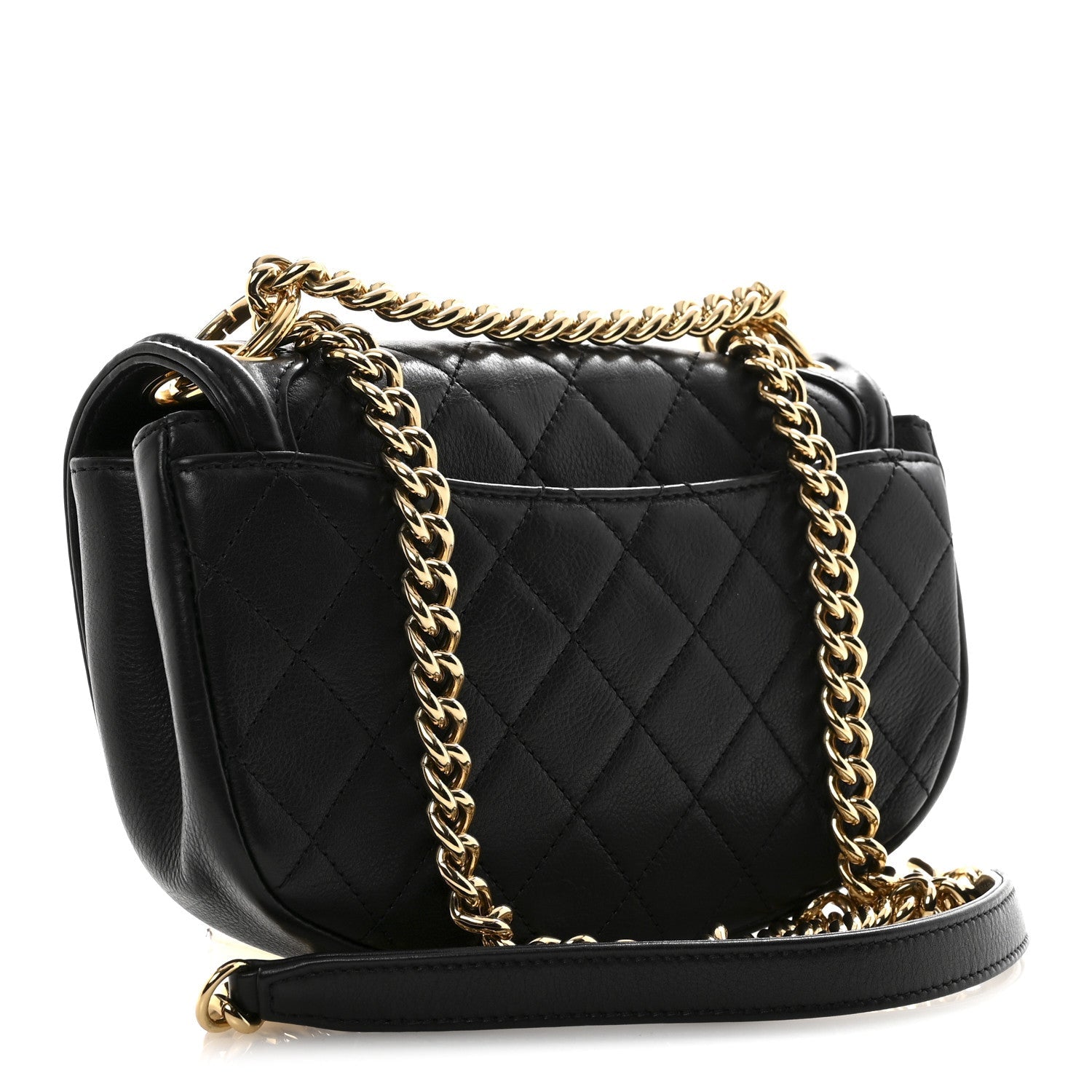 Calfskin Quilted Small Underline Flap Black