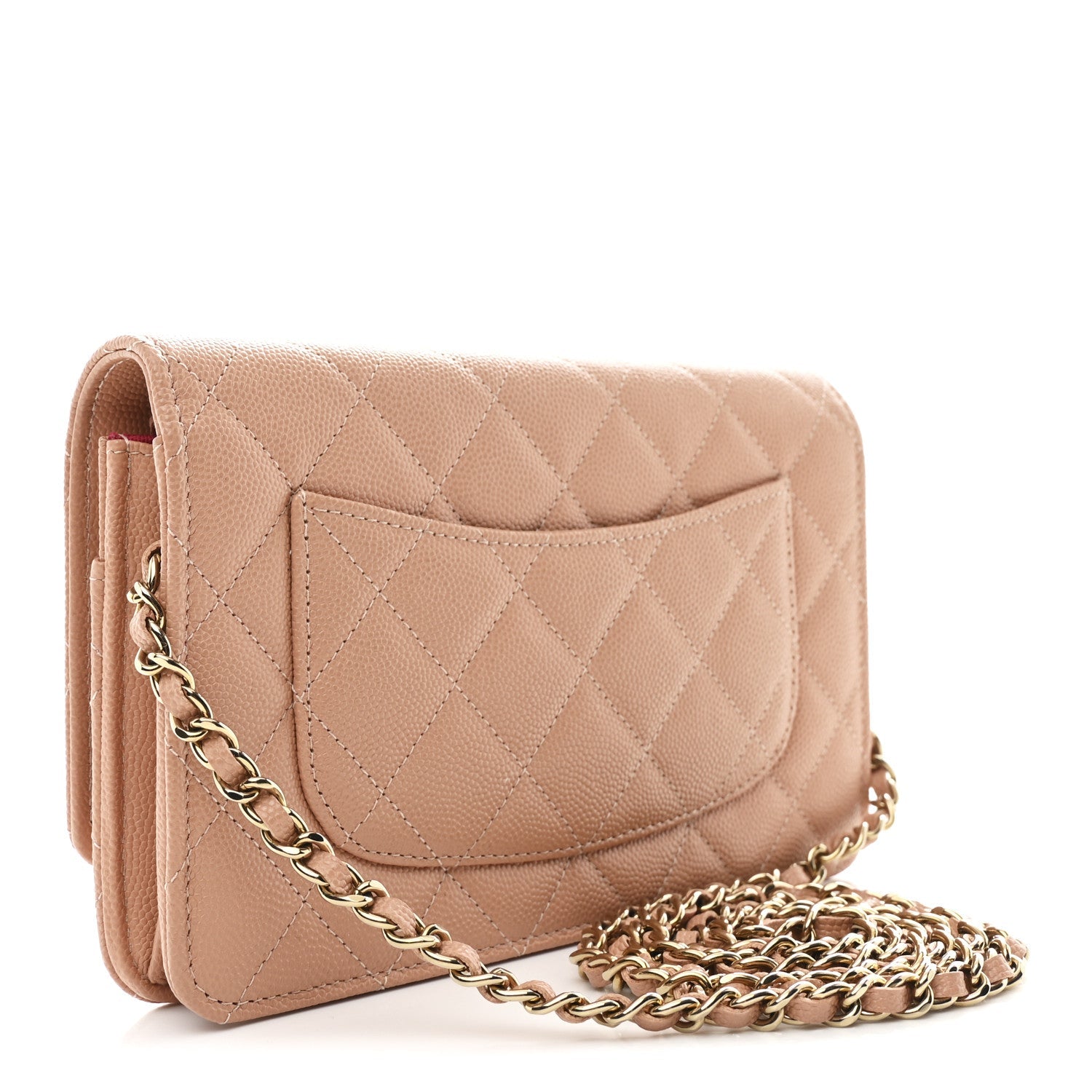 Caviar Quilted Perforated Metal CC Wallet On Chain WOC Beige