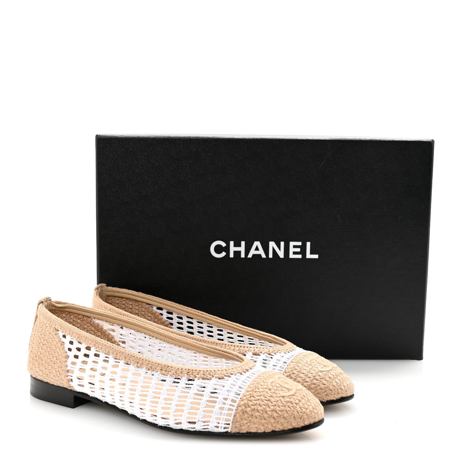 Raffia Cap Toe Ballerina Flats 37.5 White Beige