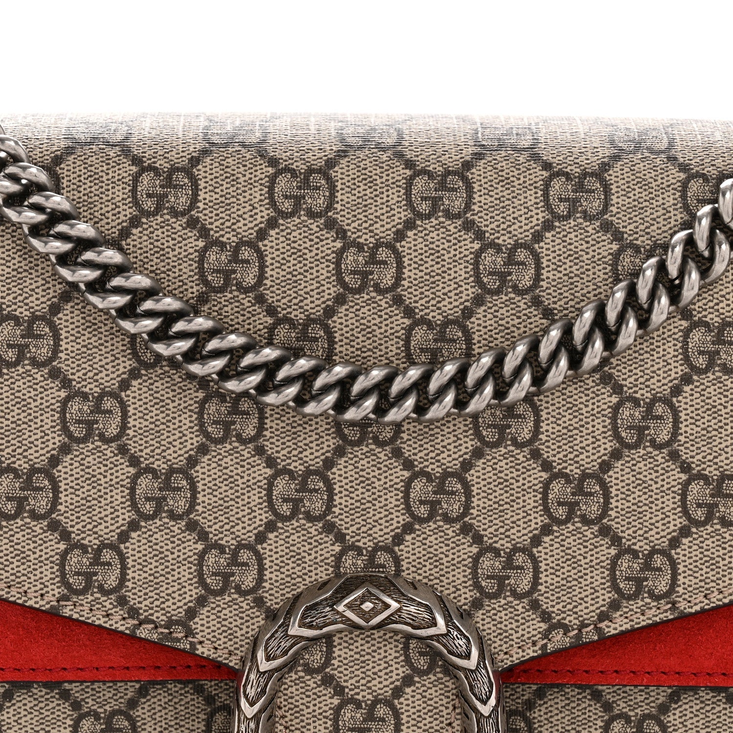 GG Supreme Monogram Suede Cudu Medium Dionysus Shoulder Bag Beige Ebony Vulcanic Red