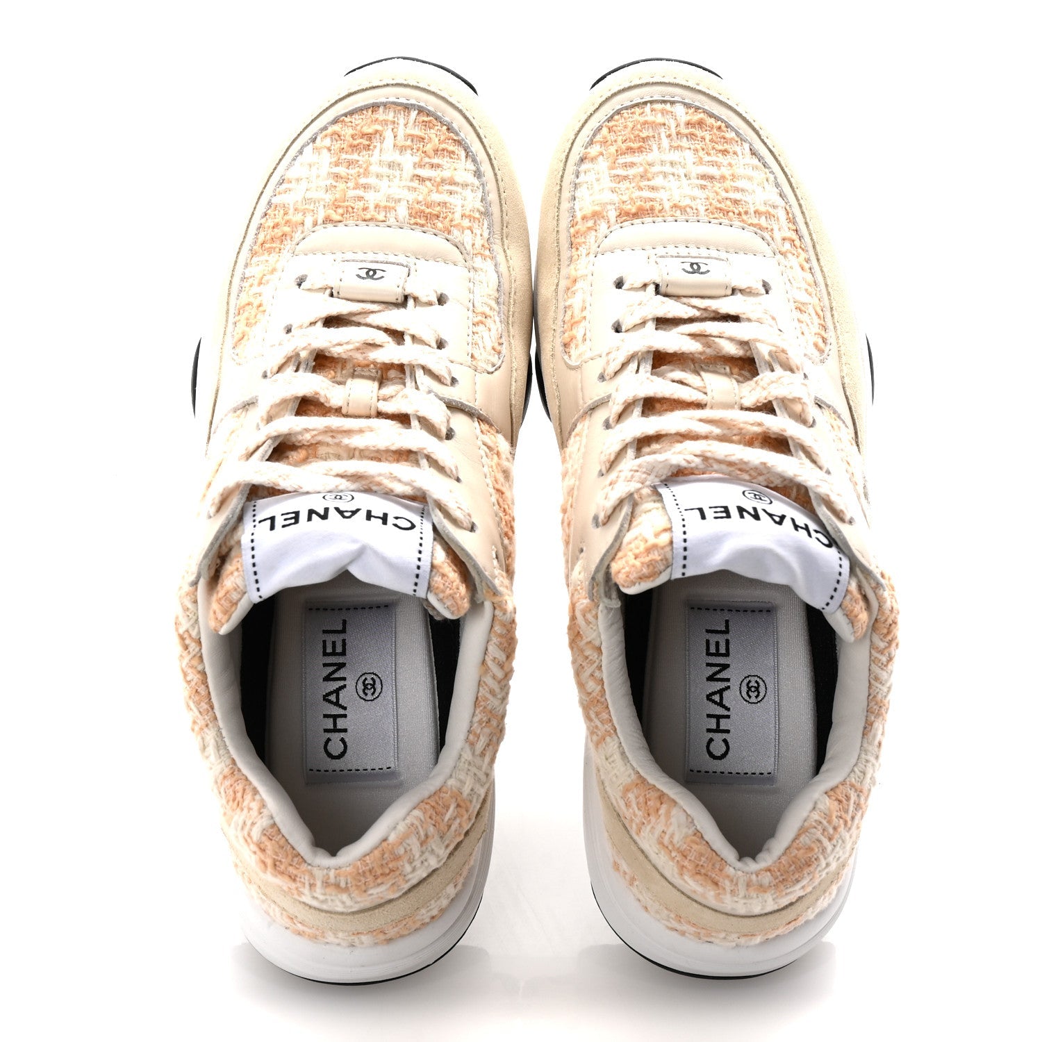 Tweed Suede Calfskin Womens CC Sneakers 35.5 Orange