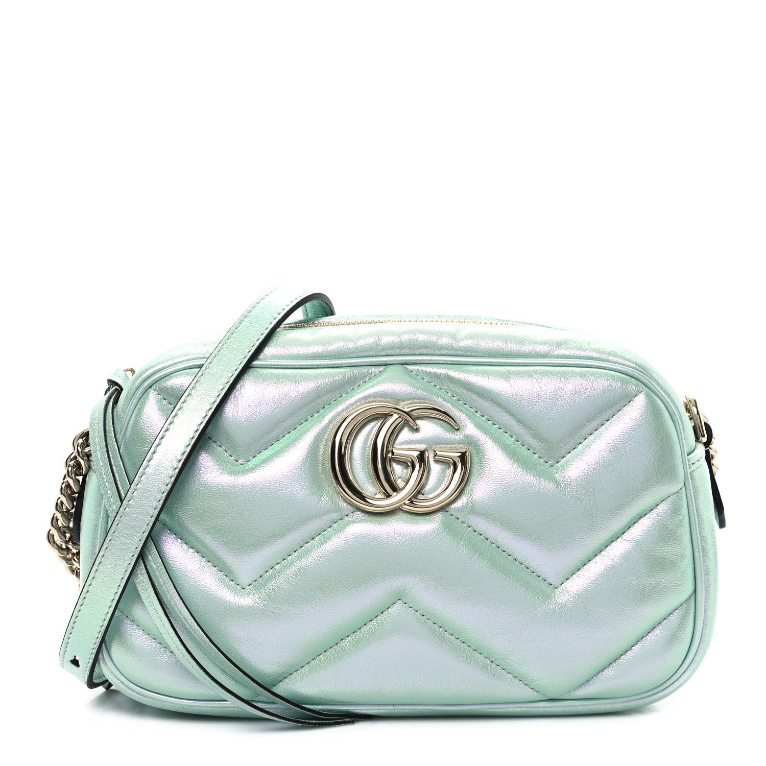 Iridescent Nappa Chevron Matelasse Small GG Marmont Chain Shoulder Bag Iridescent Salvy Green