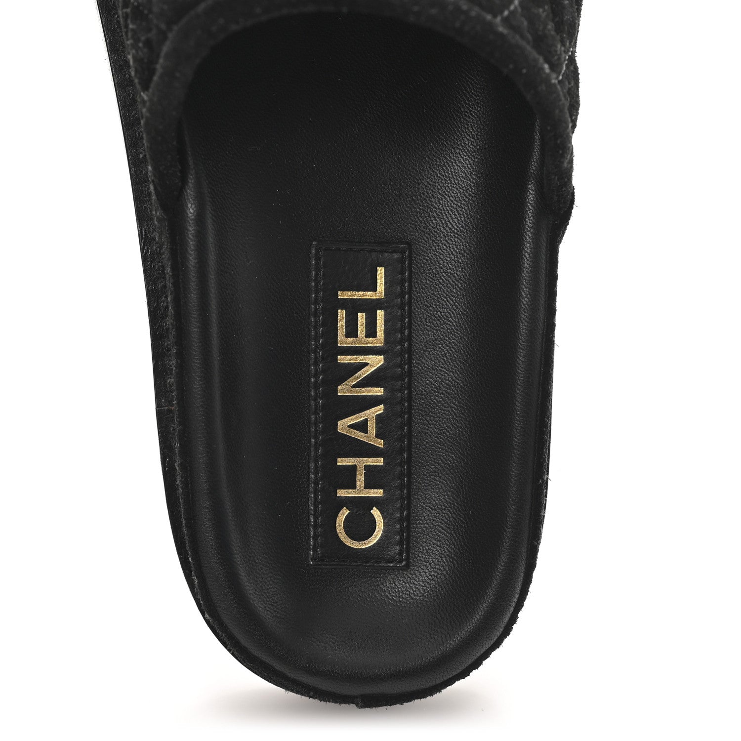 Suede Stitched Resin CC Mules 39 Black