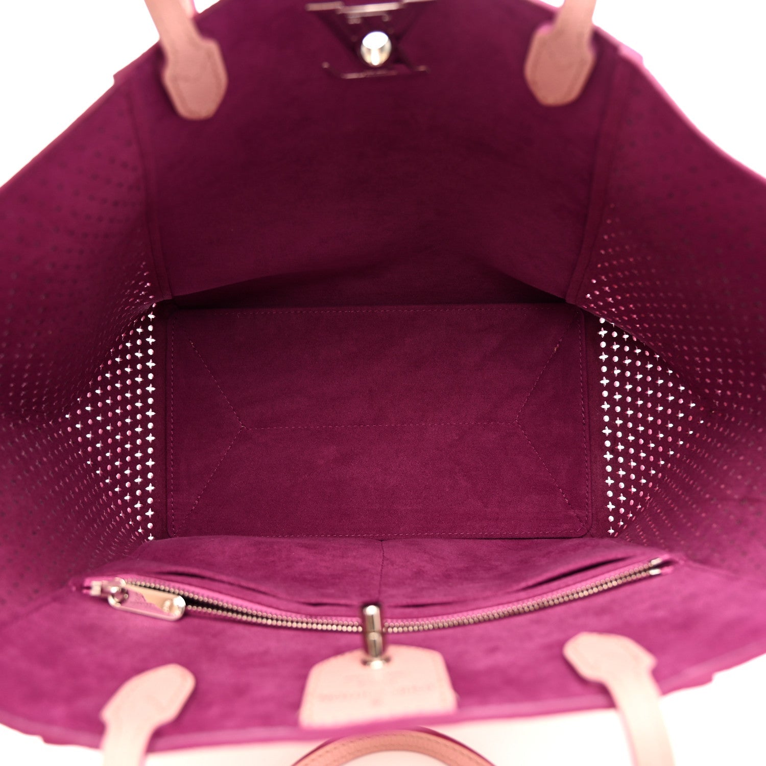 Calfskin Perforated Lockme Cabas Rose Poudre Creme