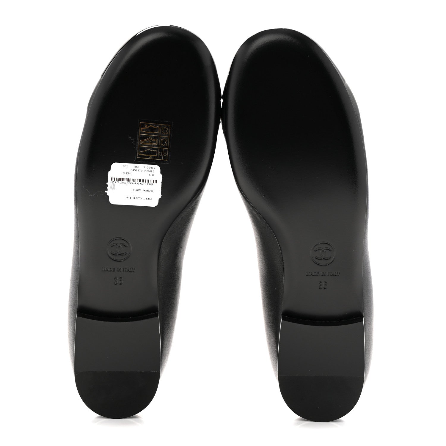 Lambskin Patent Cap Toe Chain Around Ballerina Flats 36 Black