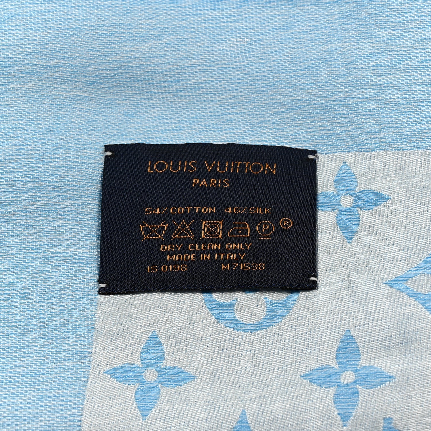 Silk Wool Monogram Denim T-Shirting Shawl Light Blue