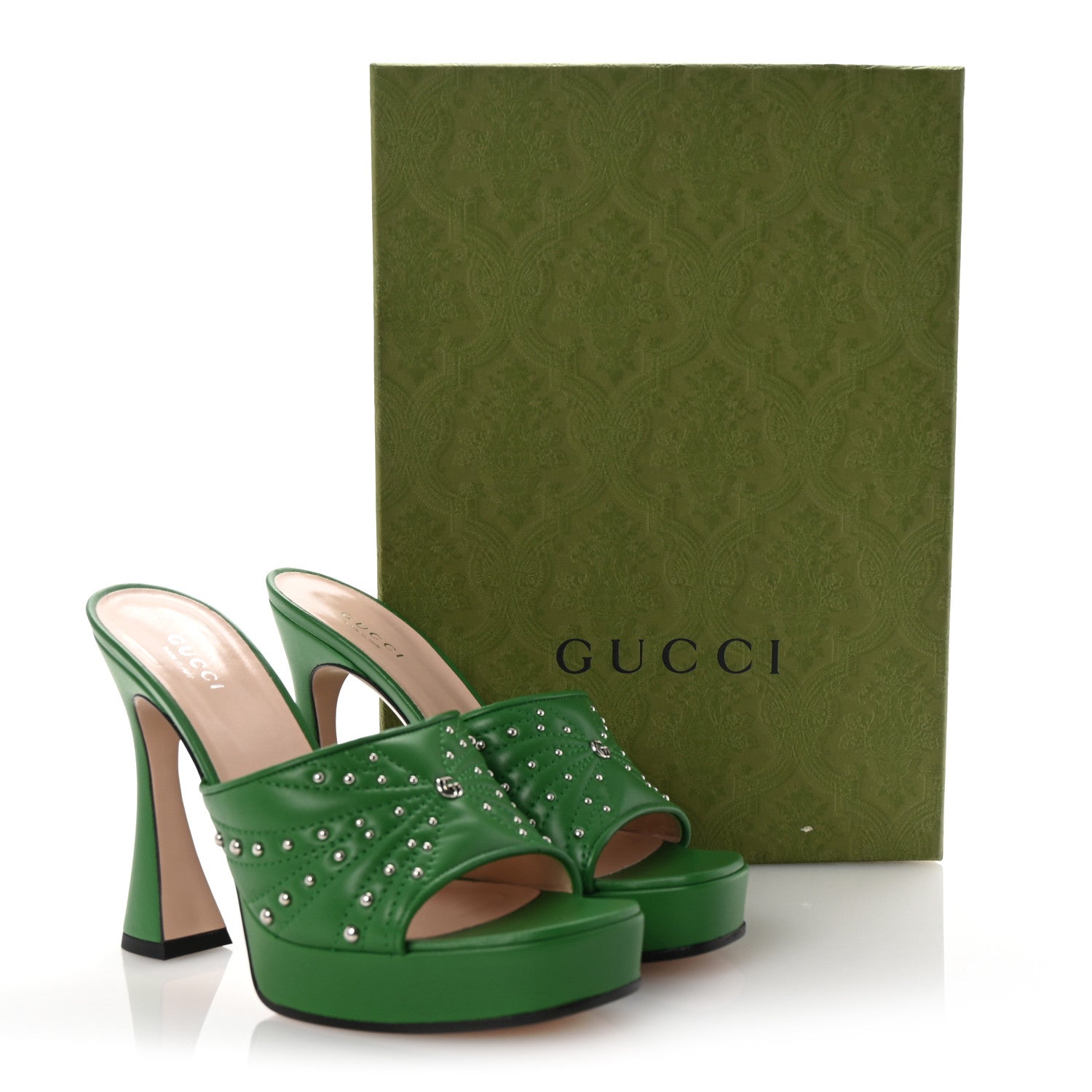 Calfskin Embellished Claire Mules 37.5 Spring Green