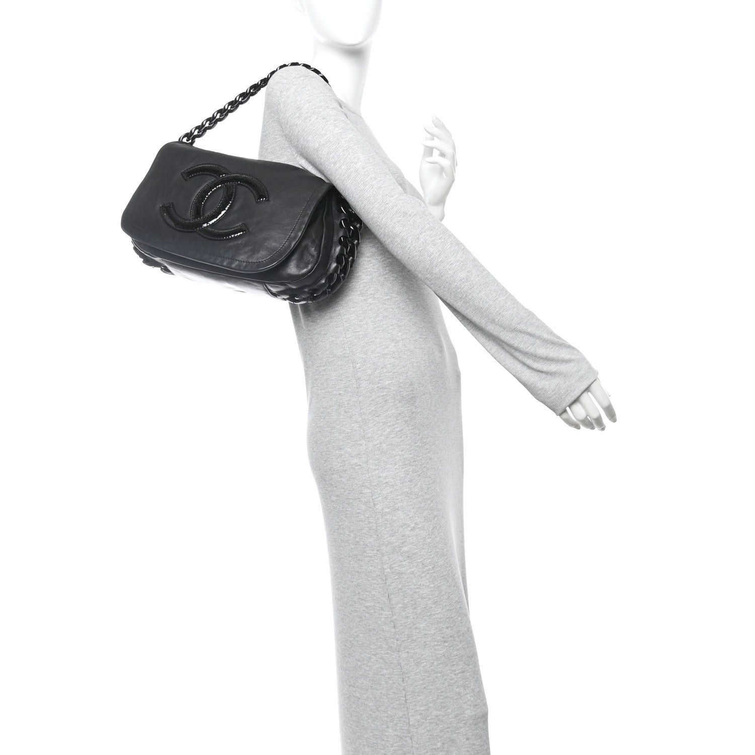 Calfskin Modern Chain Rhodoid Flap Black