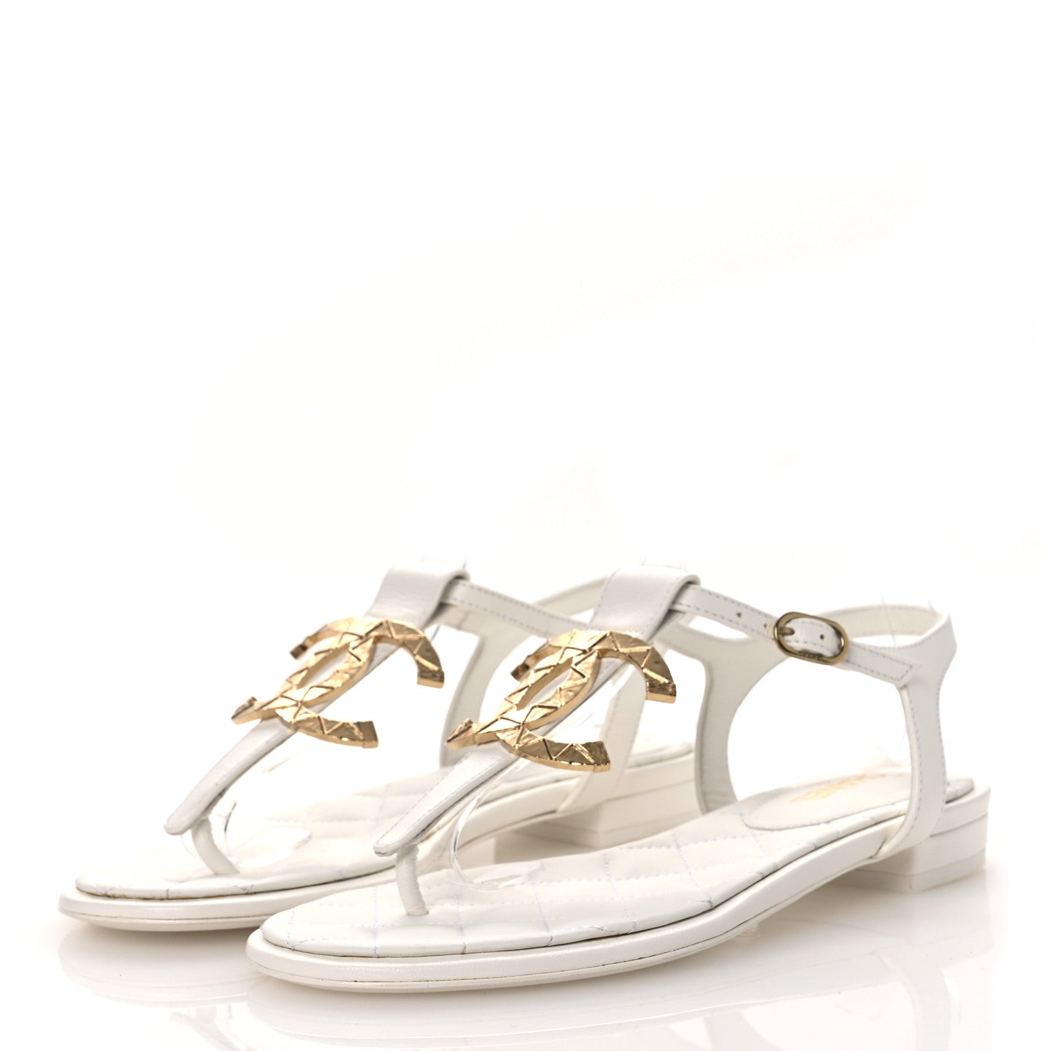Lambskin CC Thong Sandals 36 White