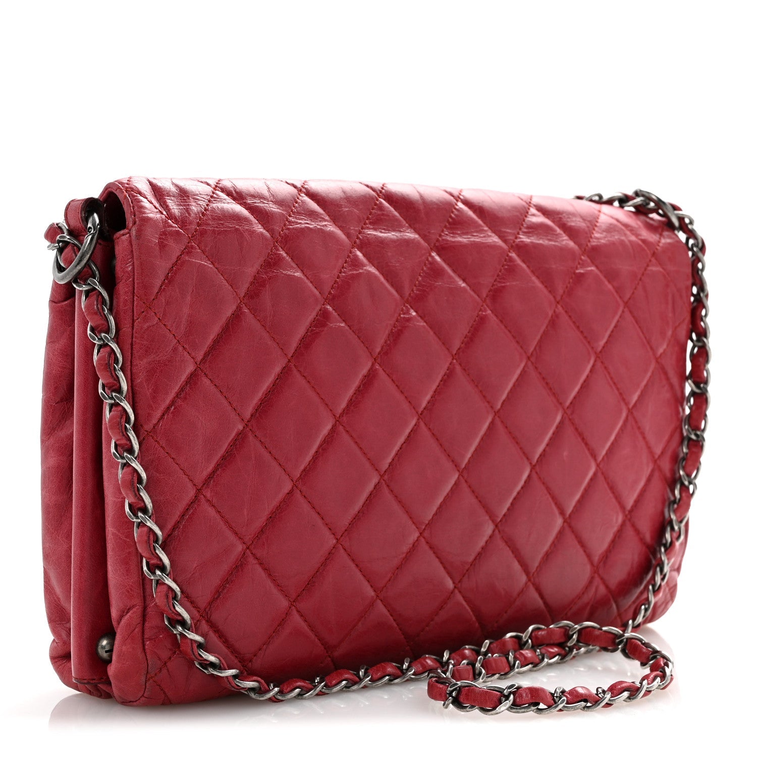 Glazed Calfskin Quilted Soft Boy Flap Red