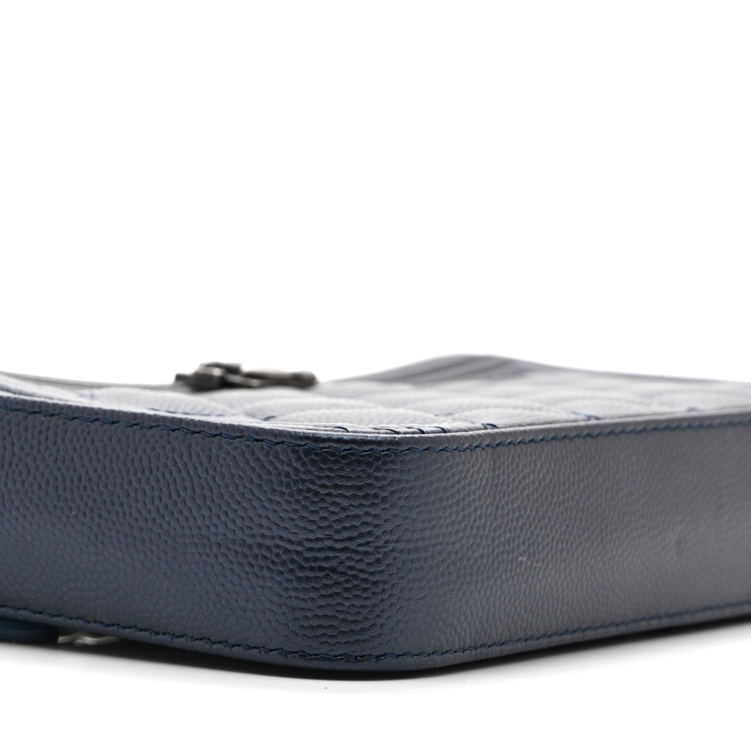 Metallic Caviar Quilted Small Boy Clutch With Chain Navy