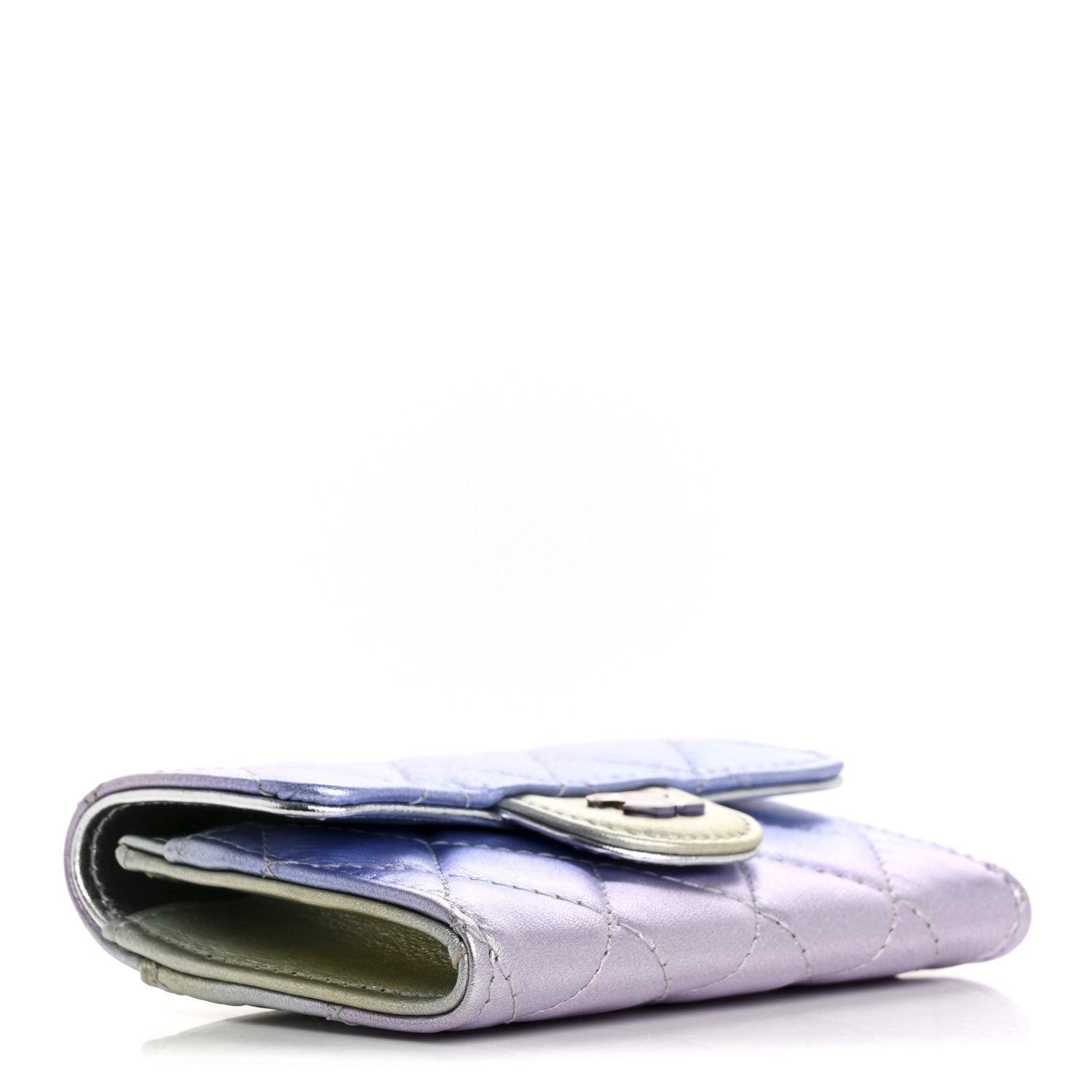Gradient Metallic Calfskin Quilted Flap Card Holder Wallet Silver Blue Yellow Purple