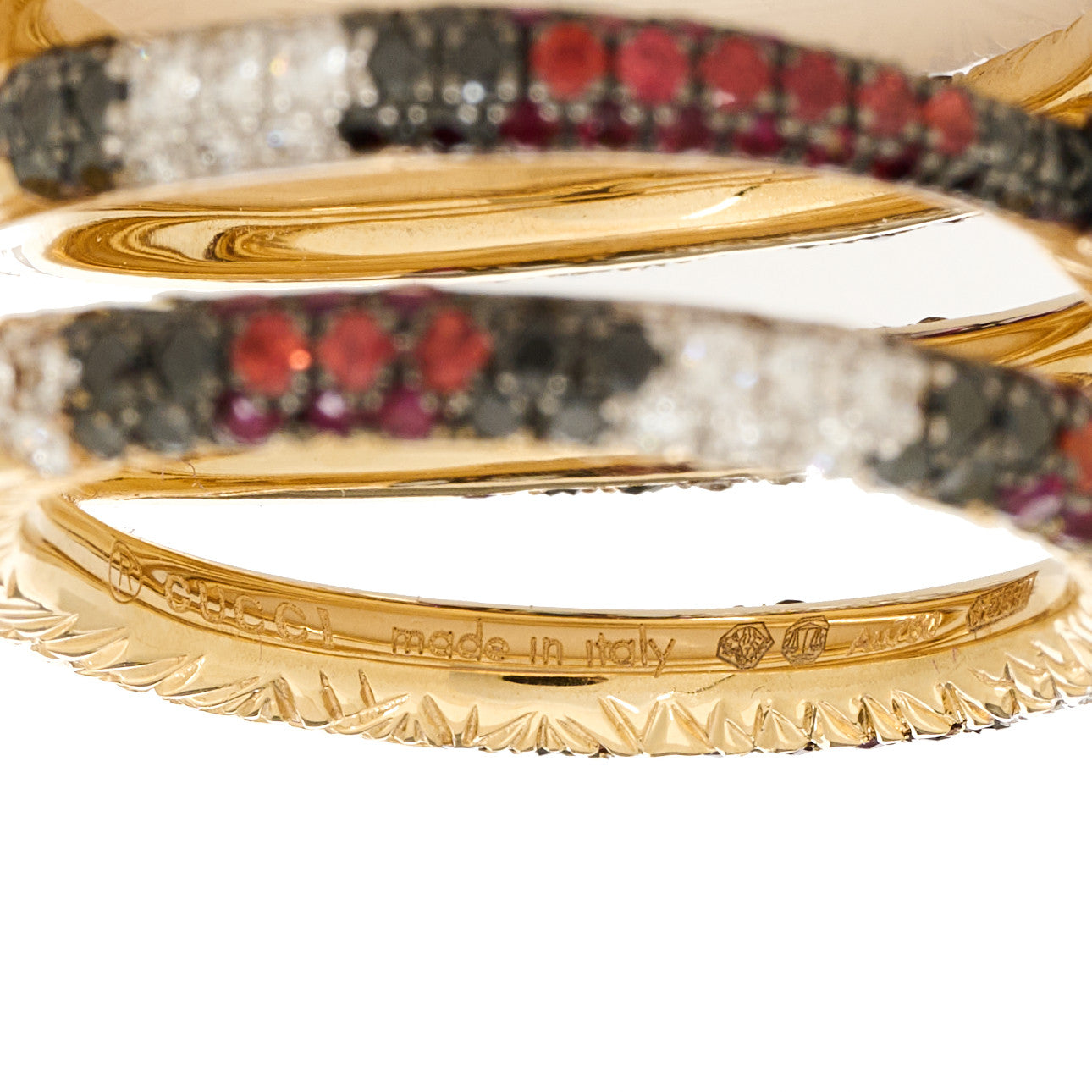 18K Yellow Gold Black Diamond Topaz Sapphire Diamond Ouroboros Snake Three-Row Ring 53 6.25