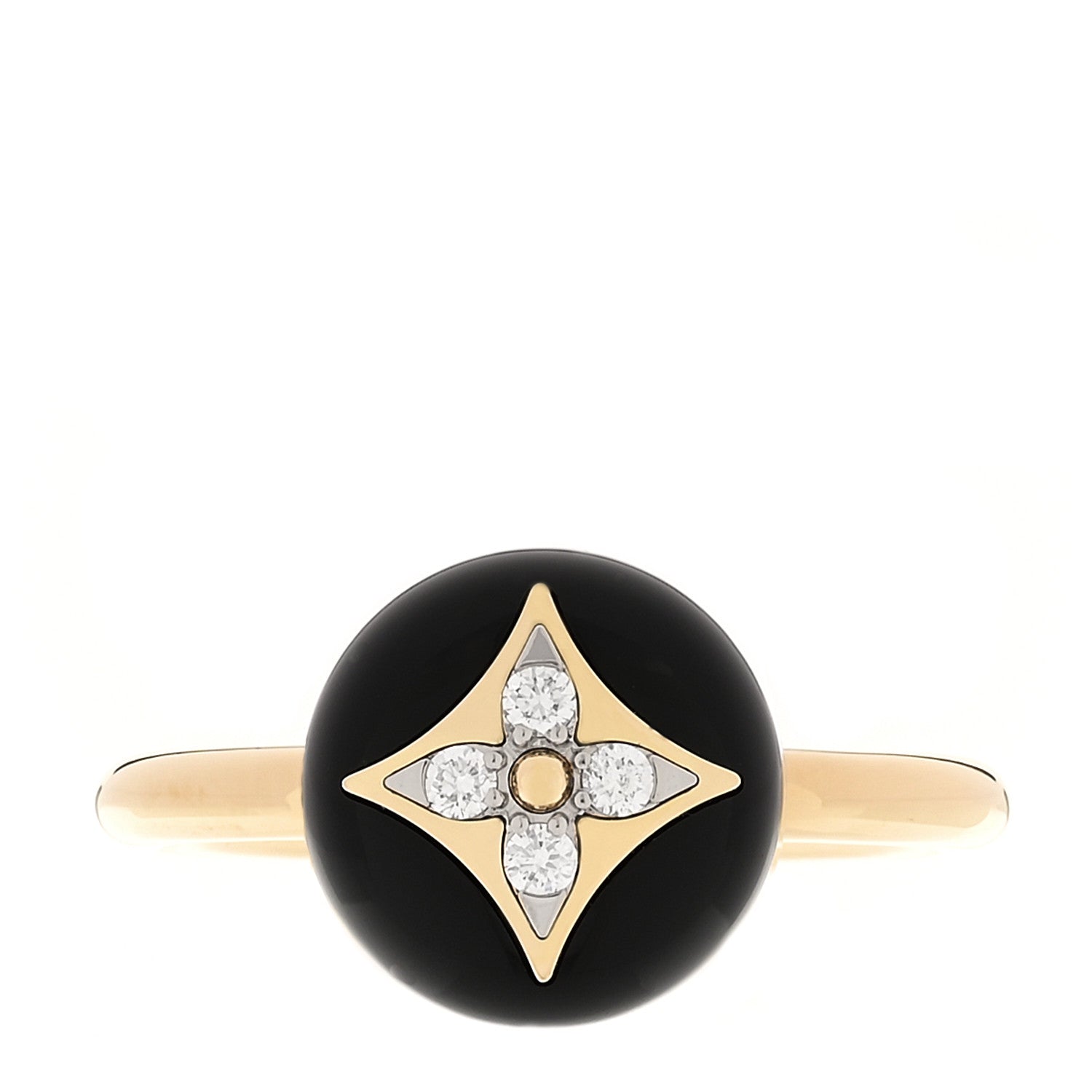 18K Yellow Gold Diamond Black Onyx Idylle Blossom Ring 53 6.5
