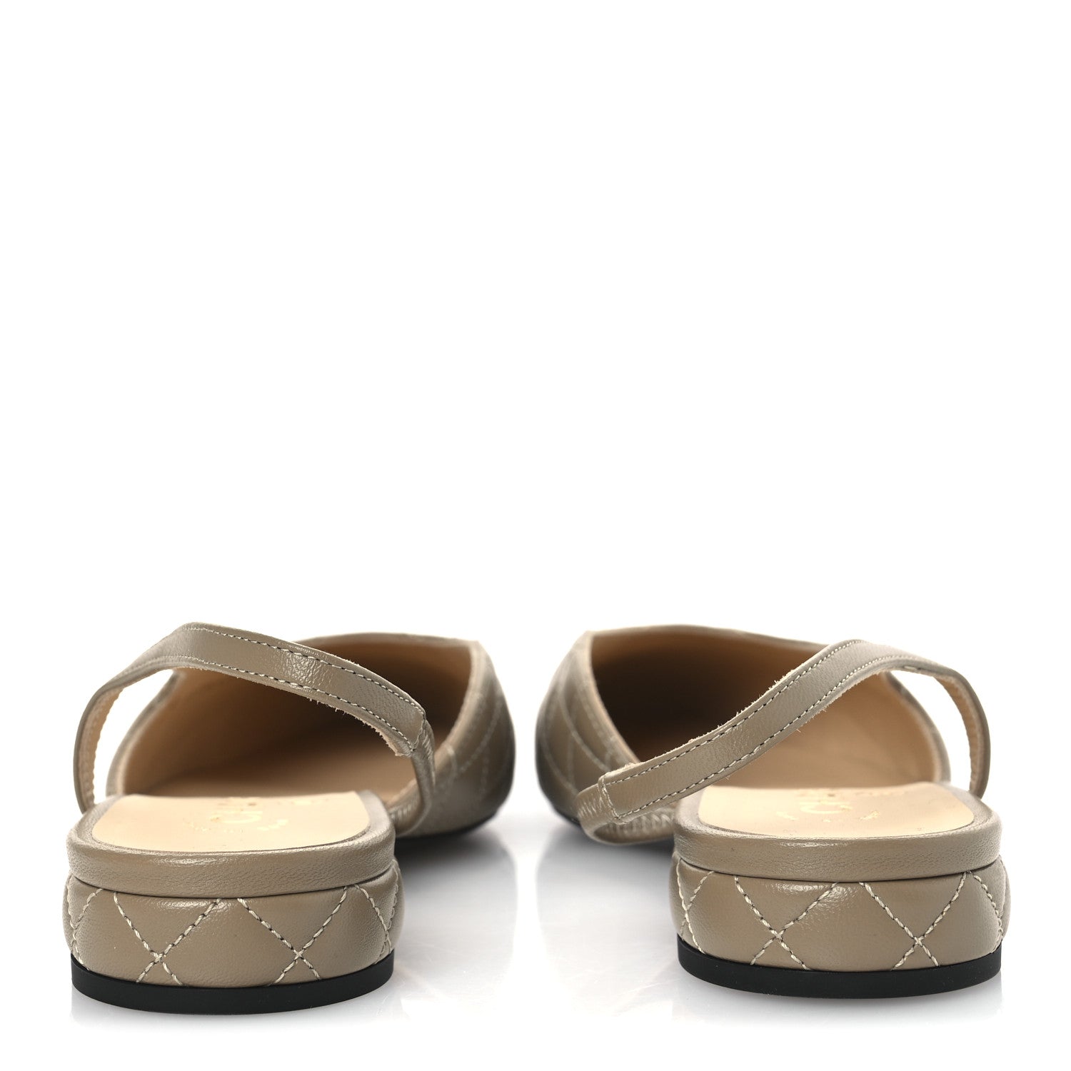 Lambskin Patent Cap Toe CC Slingback Flats 38 Beige Black