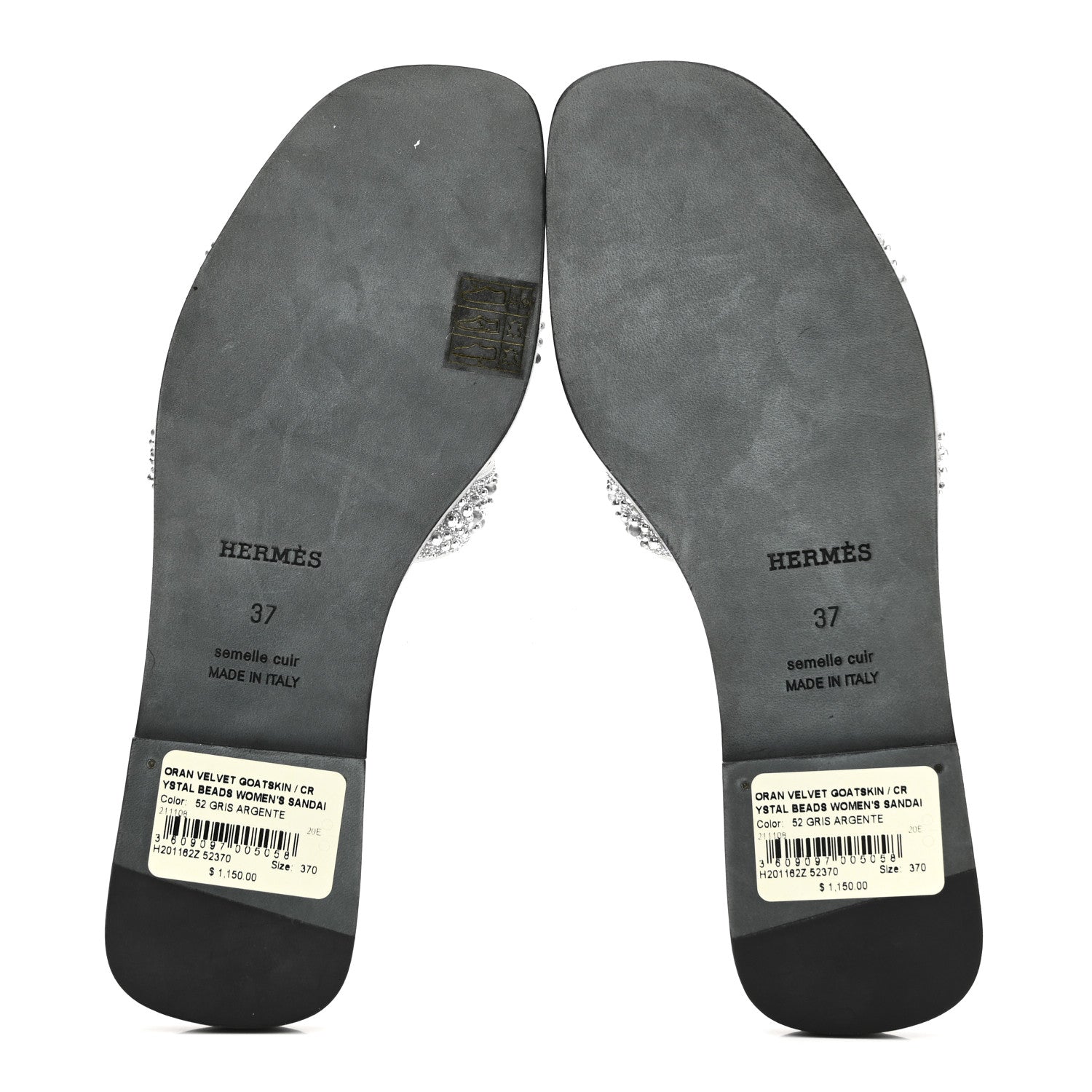 Velvet Goatskin Crystal Beads Oran Sandals 37 Gris Argente