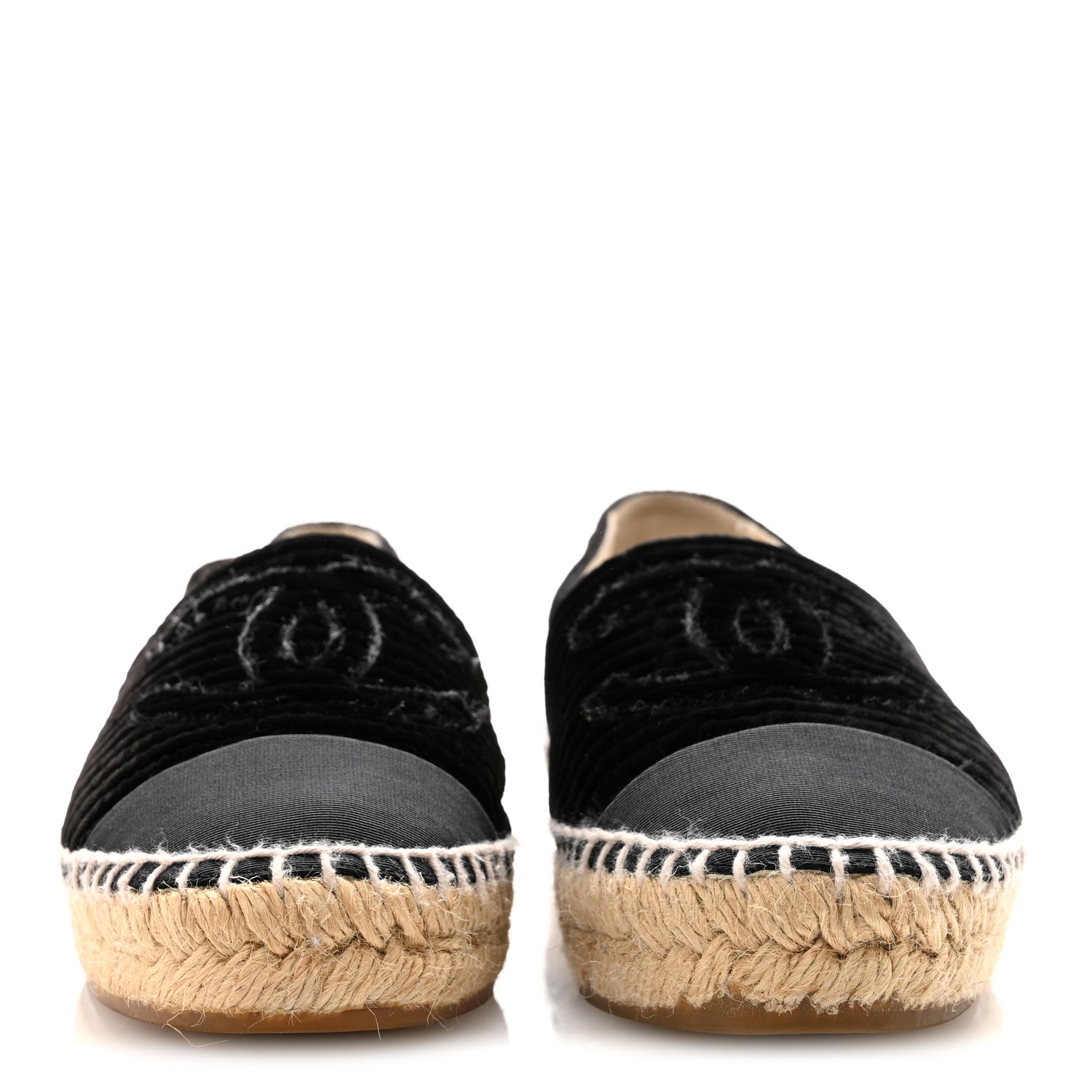 Velvet Grosgrain Quilted CC Espadrilles 35 Black