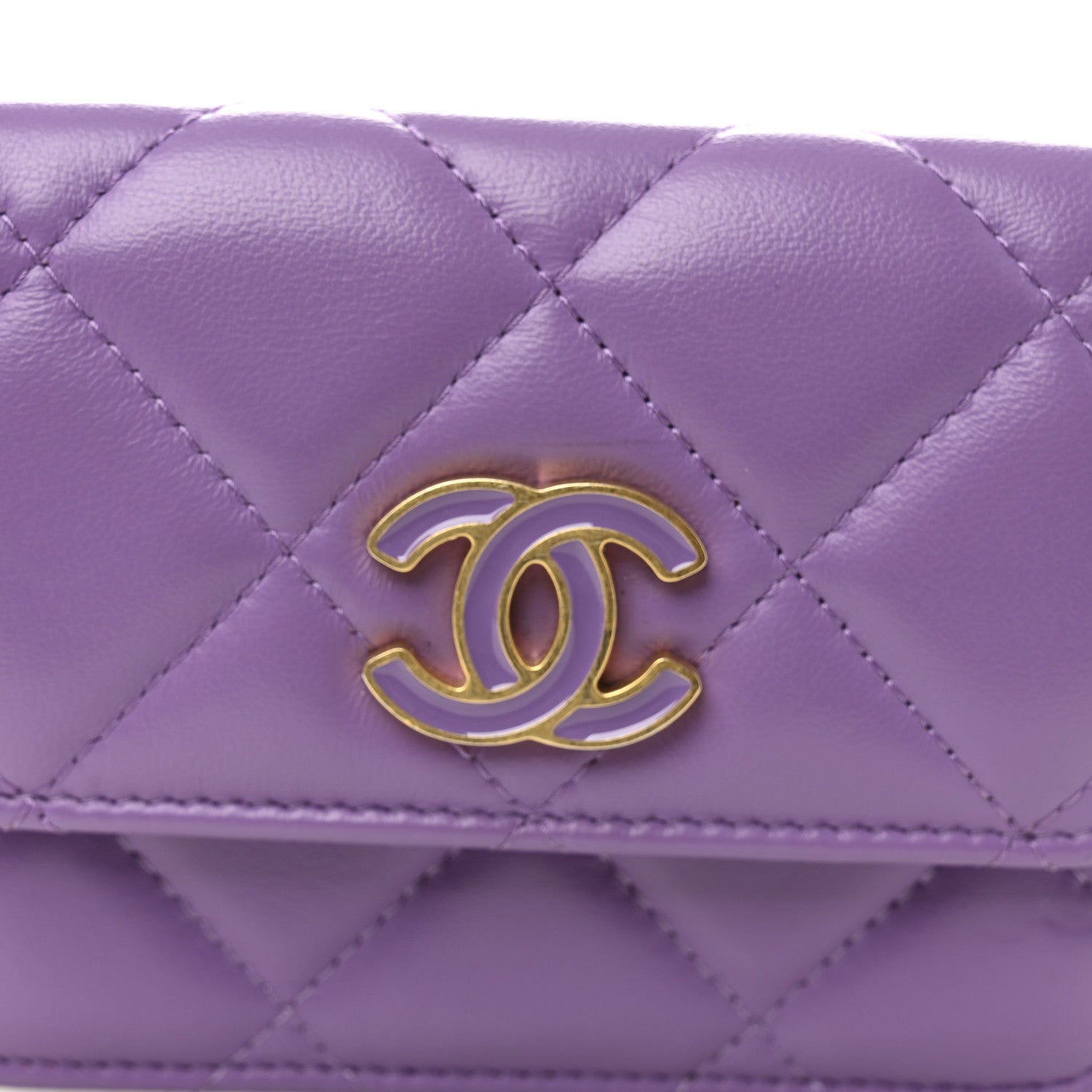 Lambskin Enamel Quilted Pending CC Flap Belt Bag Purple