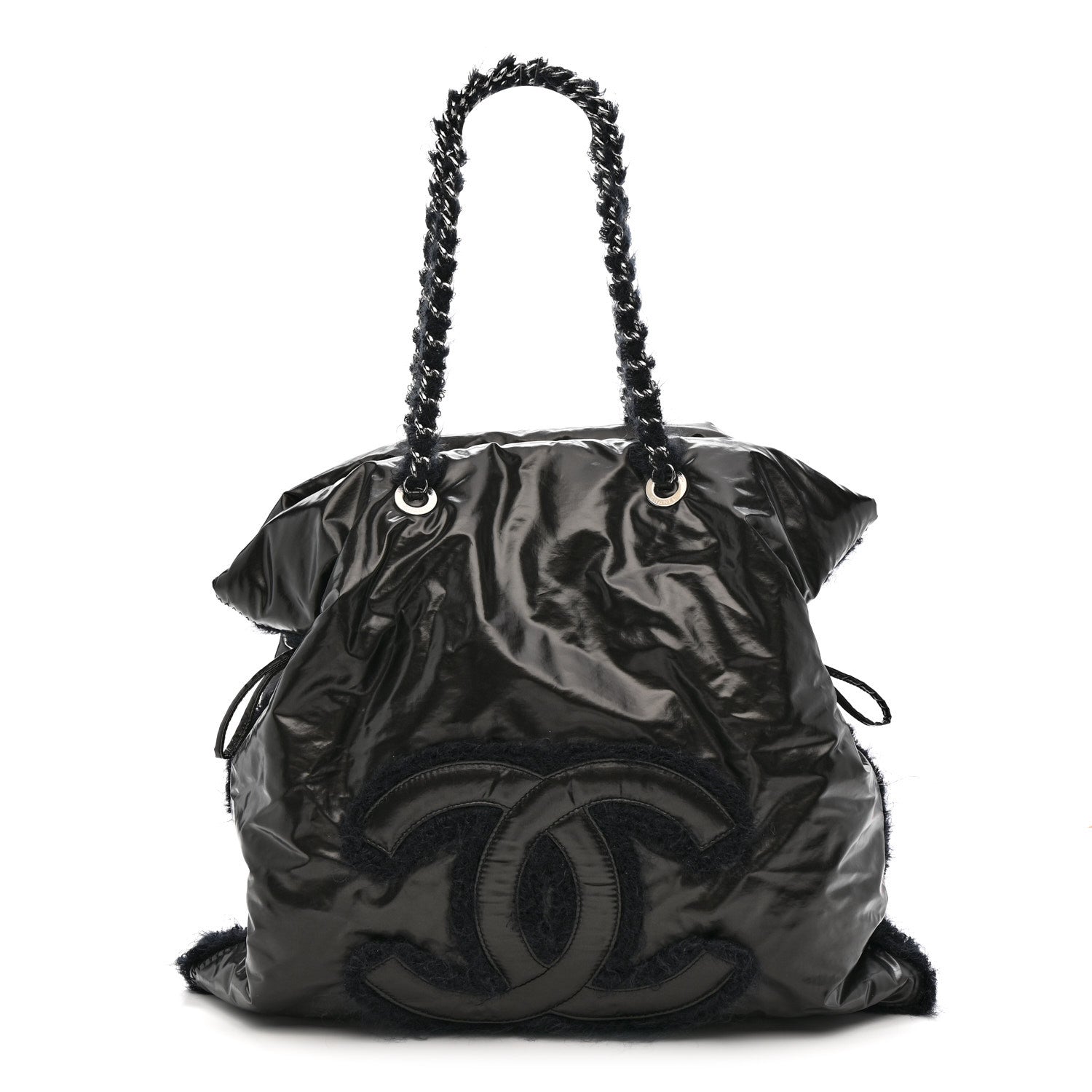 Vinyl Mohair Trimmed CC Bonbons Tote Black