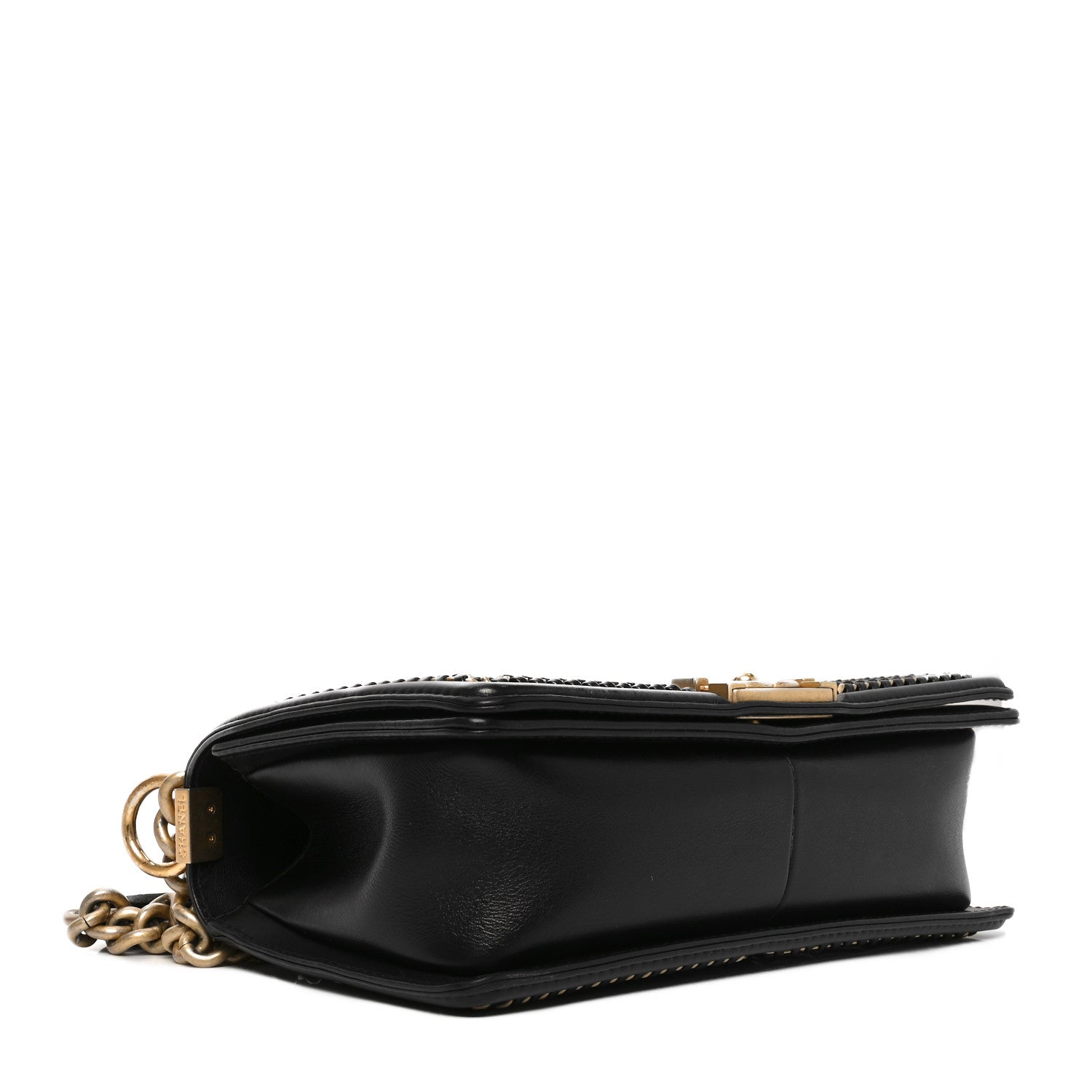 Calfskin Quilted Medium Boy Top Handle Flap Black
