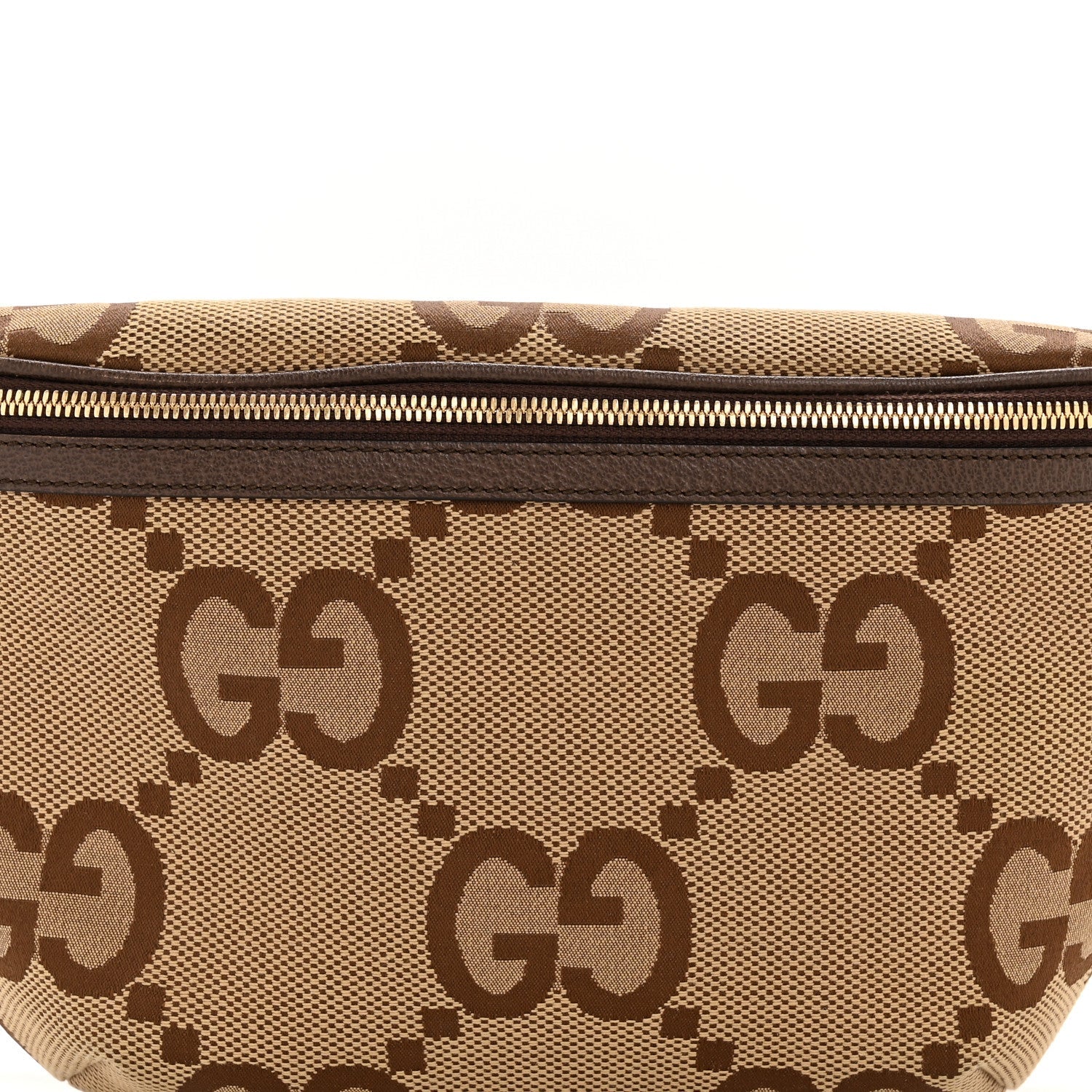 Monogram Jumbo GG Textured Dollar Calfskin Web Belt Bag Camel Ebony New Acero