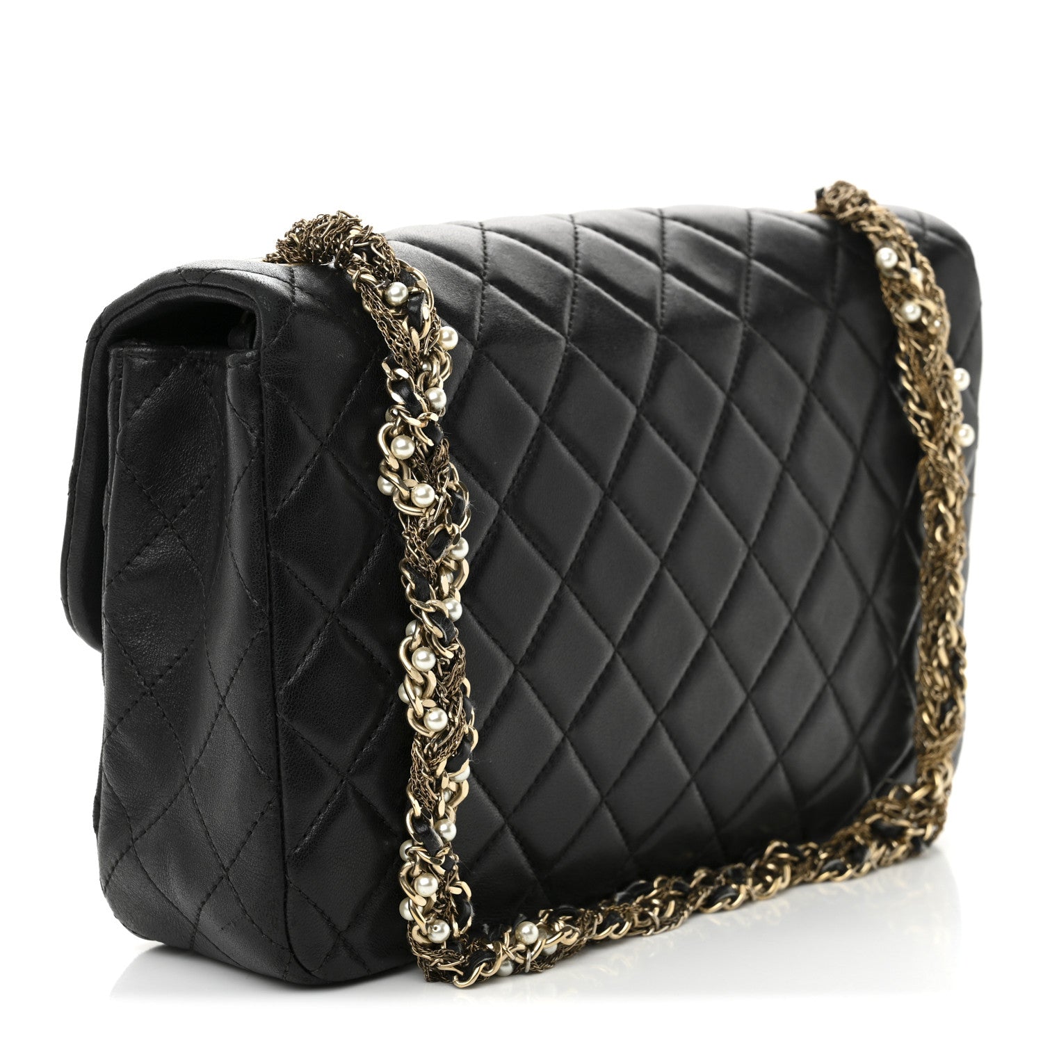 Lambskin Quilted Medium Westminster Pearl Flap Black