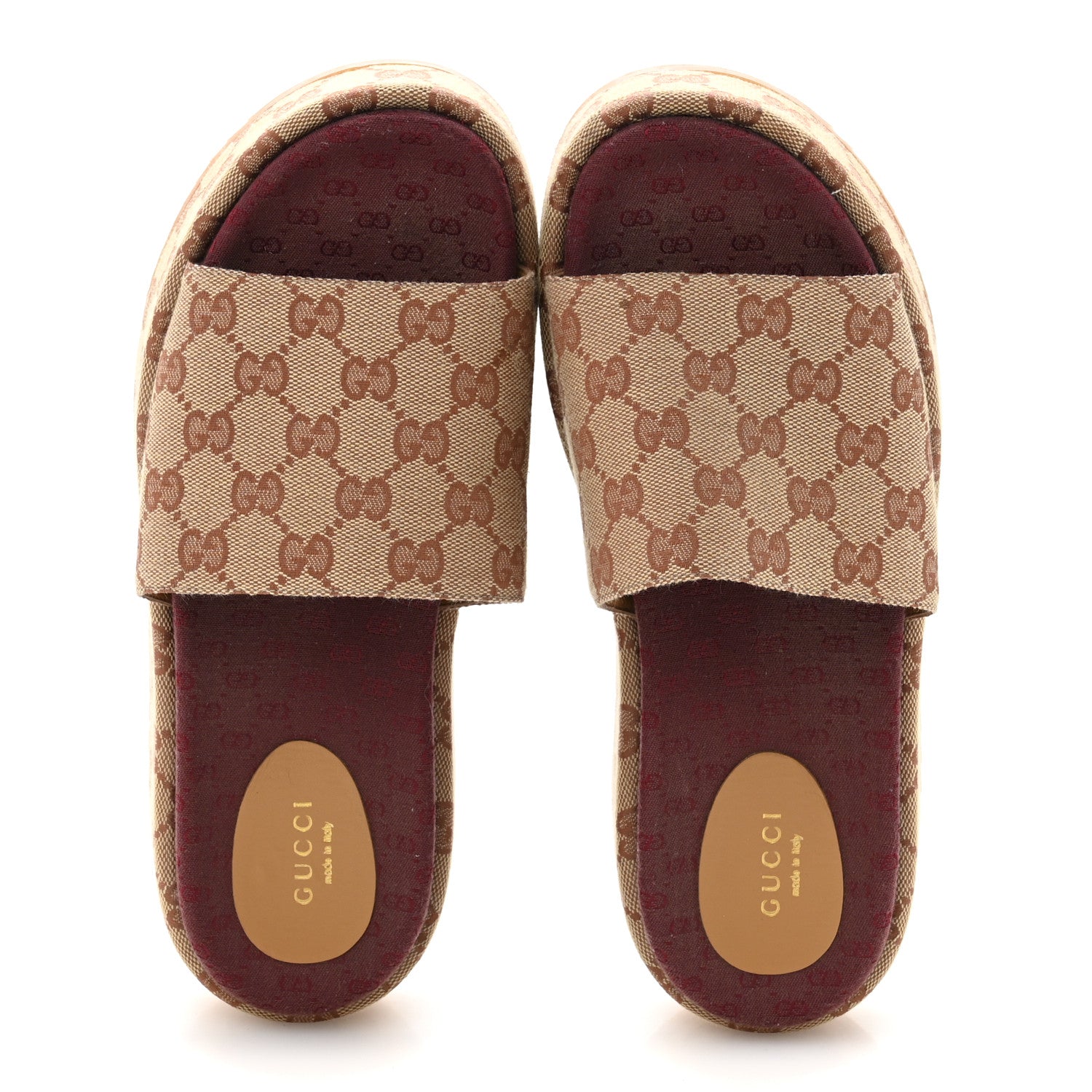 Canvas GG Monogram Angelina Platform Slide Sandals 39 Beige Ruggine