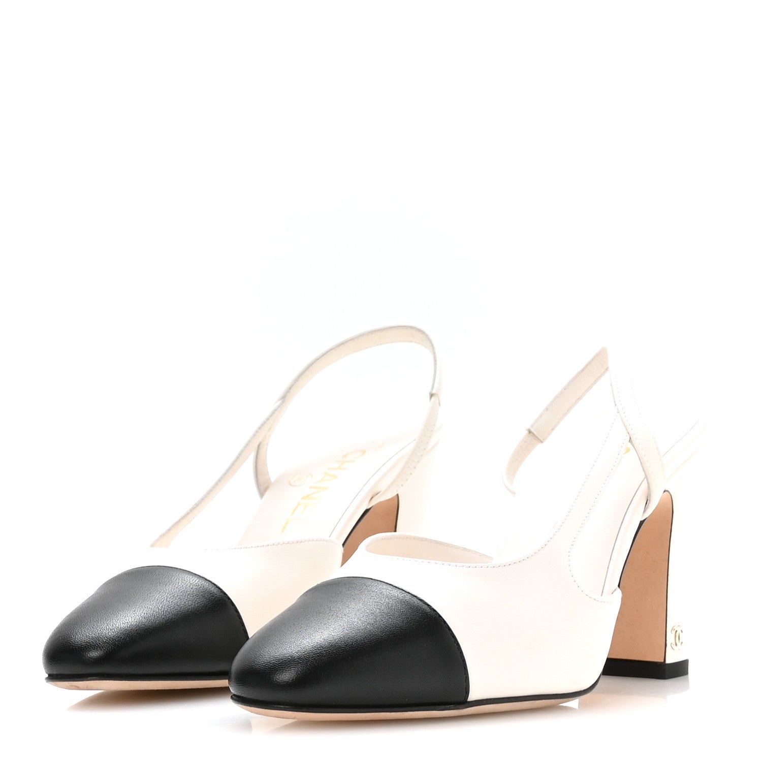 Lambskin Grosgrain Cap Toe CC Slingback Pumps 37 White Black