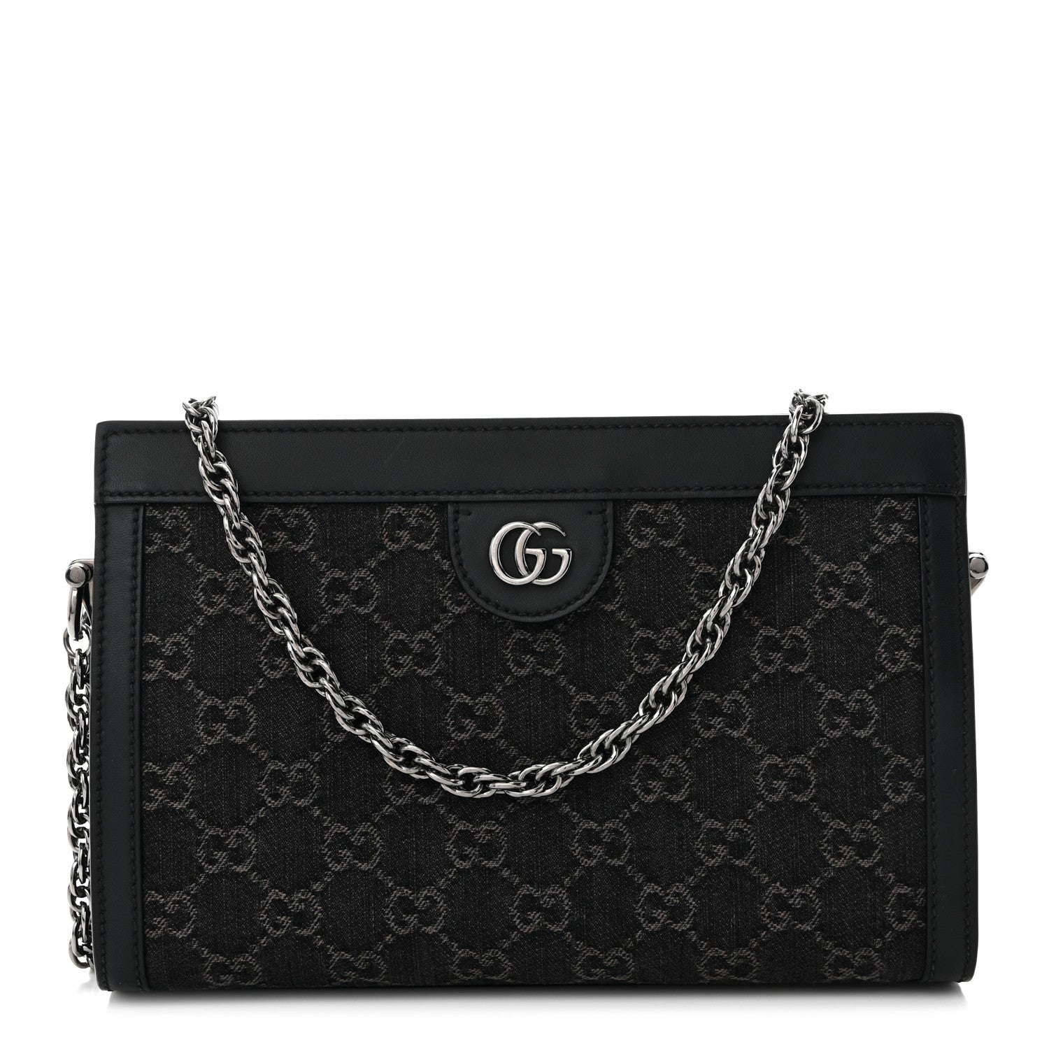 Jacquard Black Denim GG Monogram Chain Shoulder Bag Black Ivory