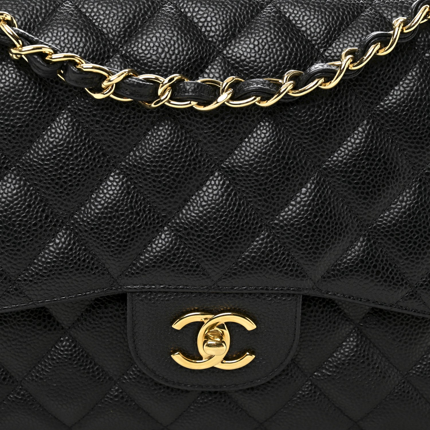Caviar Quilted Jumbo Double Flap Black