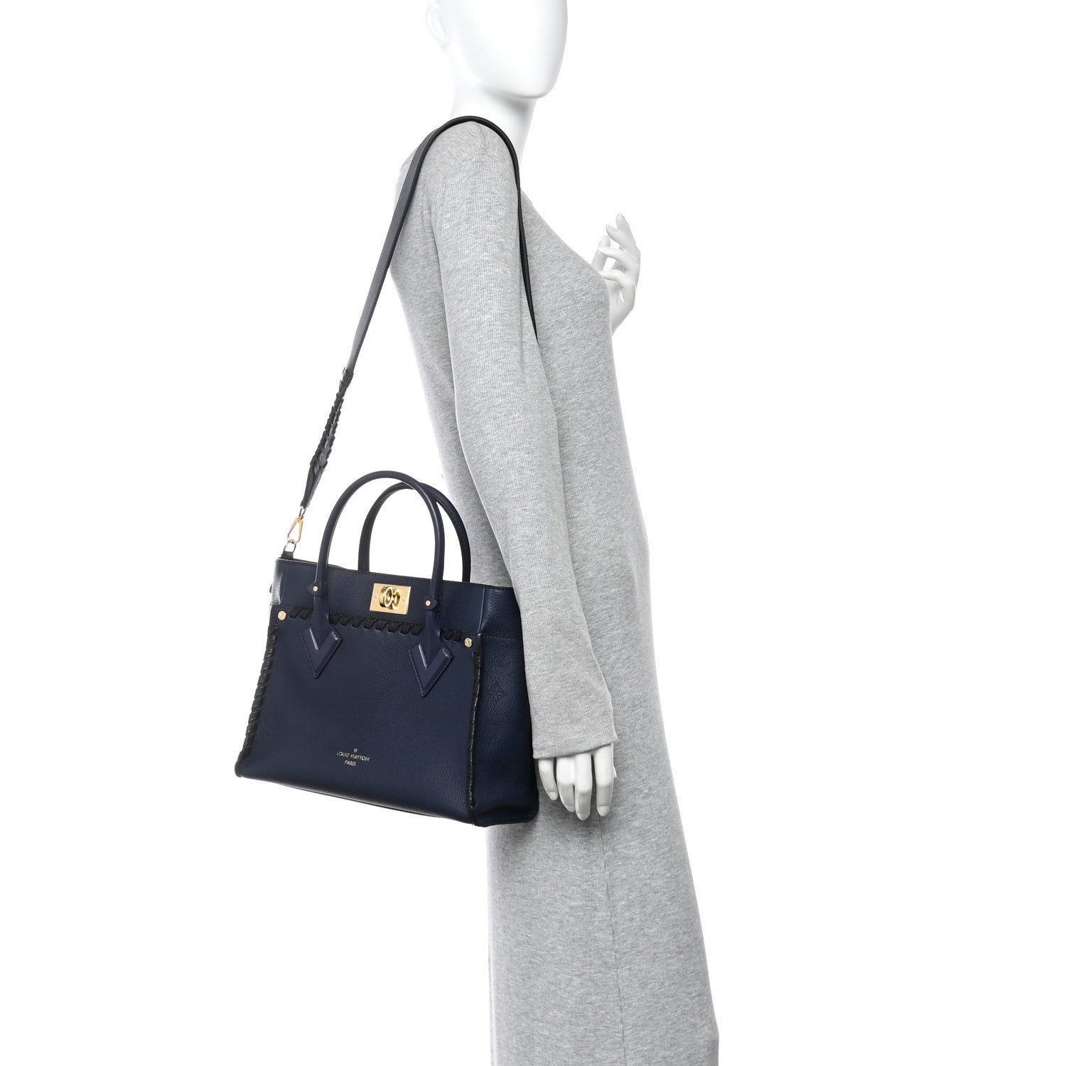 Calfskin Mahina Braided On My Side MM Navy Blue