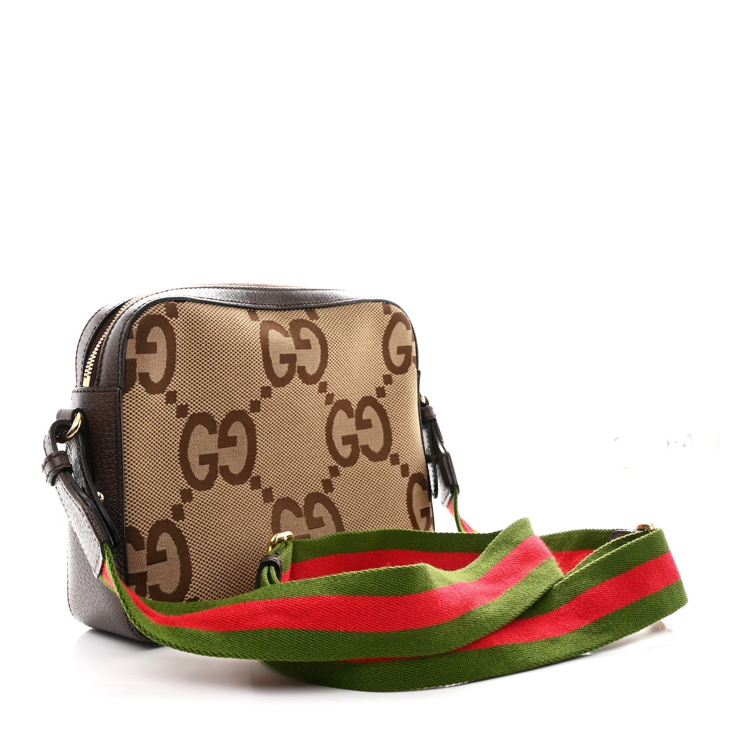 Monogram Jumbo GG Textured Dollar Calfskin Web Messenger Shoulder Bag Camel Ebony New Acero