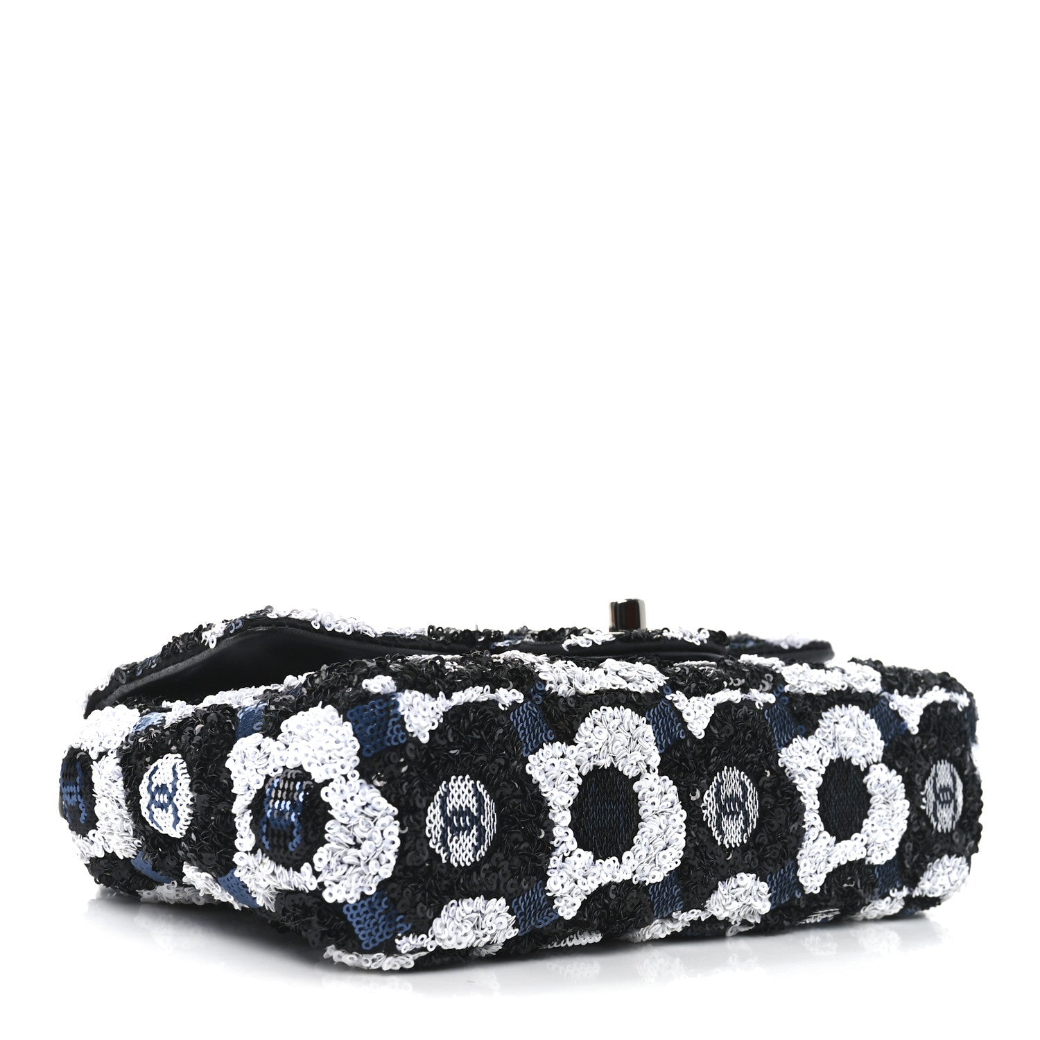 Satin Sequin Embellished Flower Mini Rectangular Flap Black White Blue