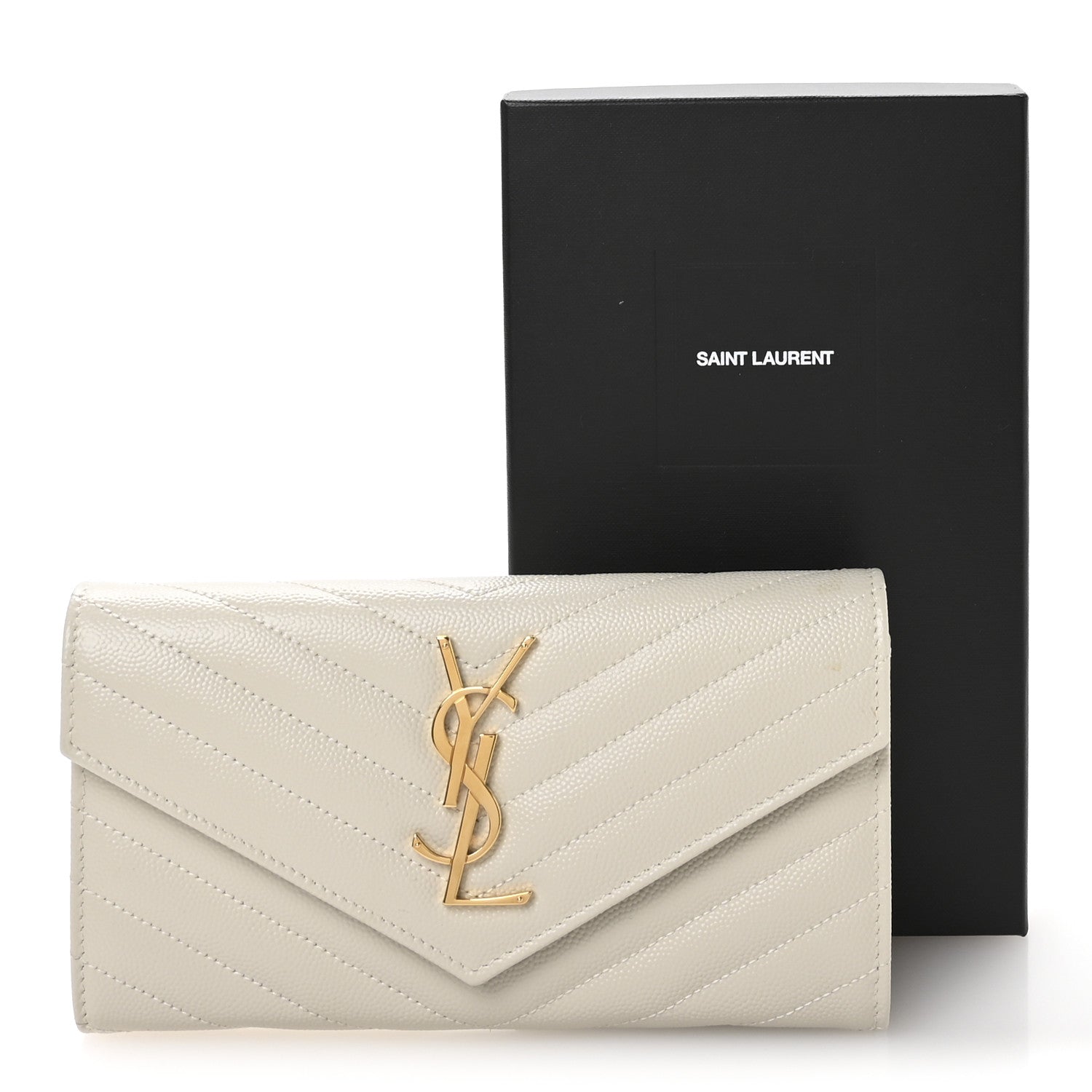 Grain De Poudre Matelasse Chevron Monogram Flap Wallet Crema Soft