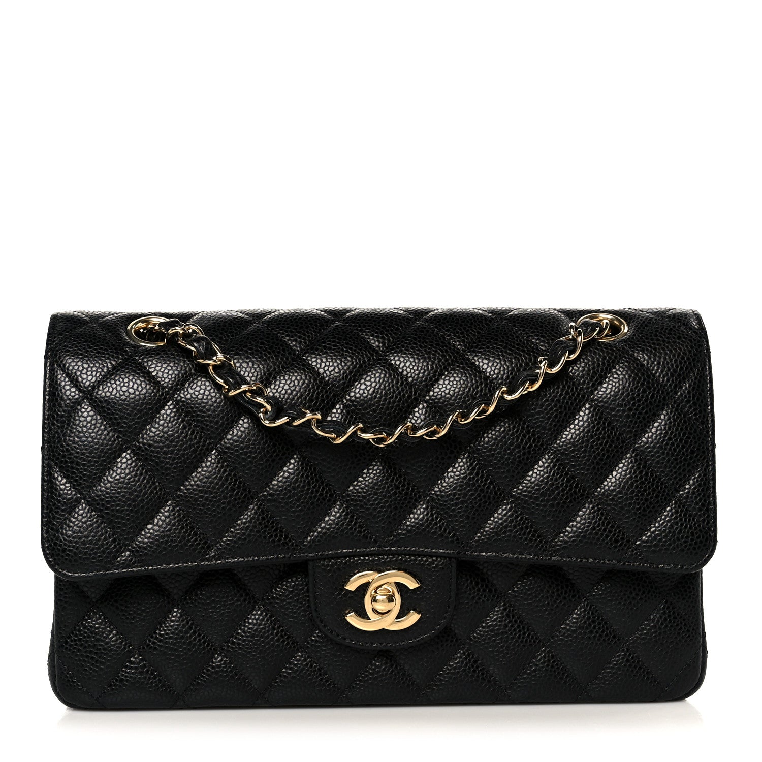 Caviar Quilted Medium Double Flap Black