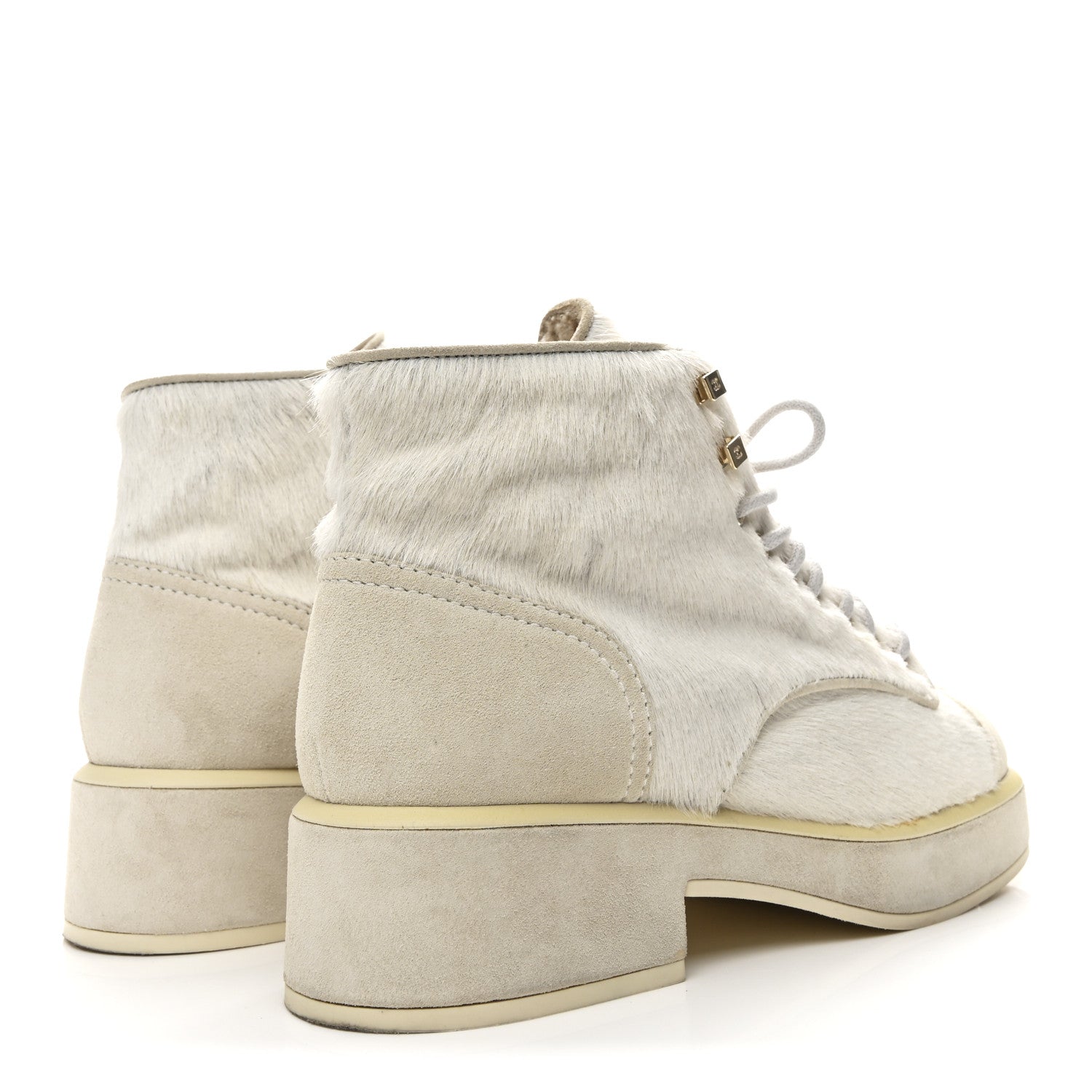 Suede Pony Hair Shearling Lace Up Combat Boots 37.5 White Black