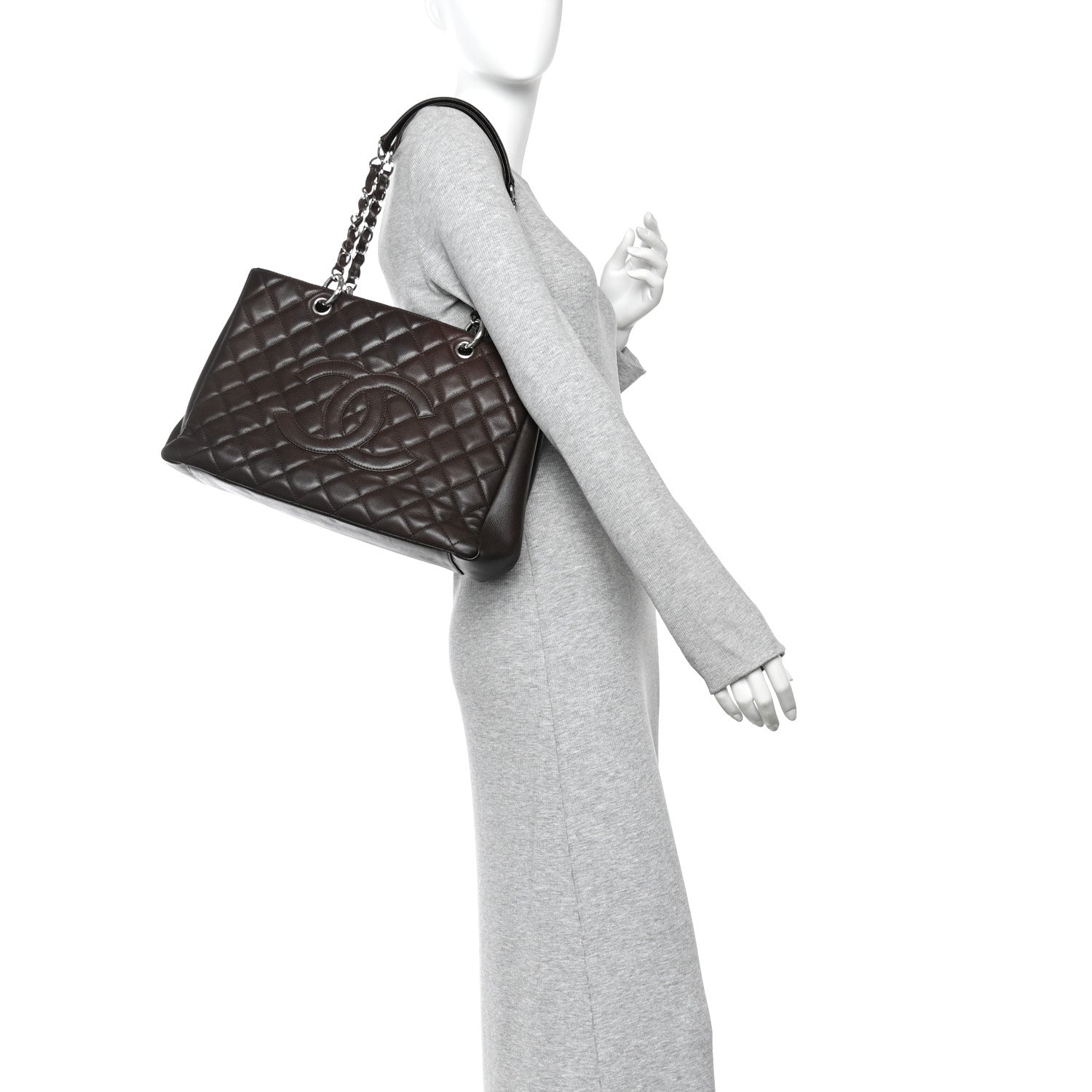 Caviar Quilted Grand Shopping Tote GST Dark Brown