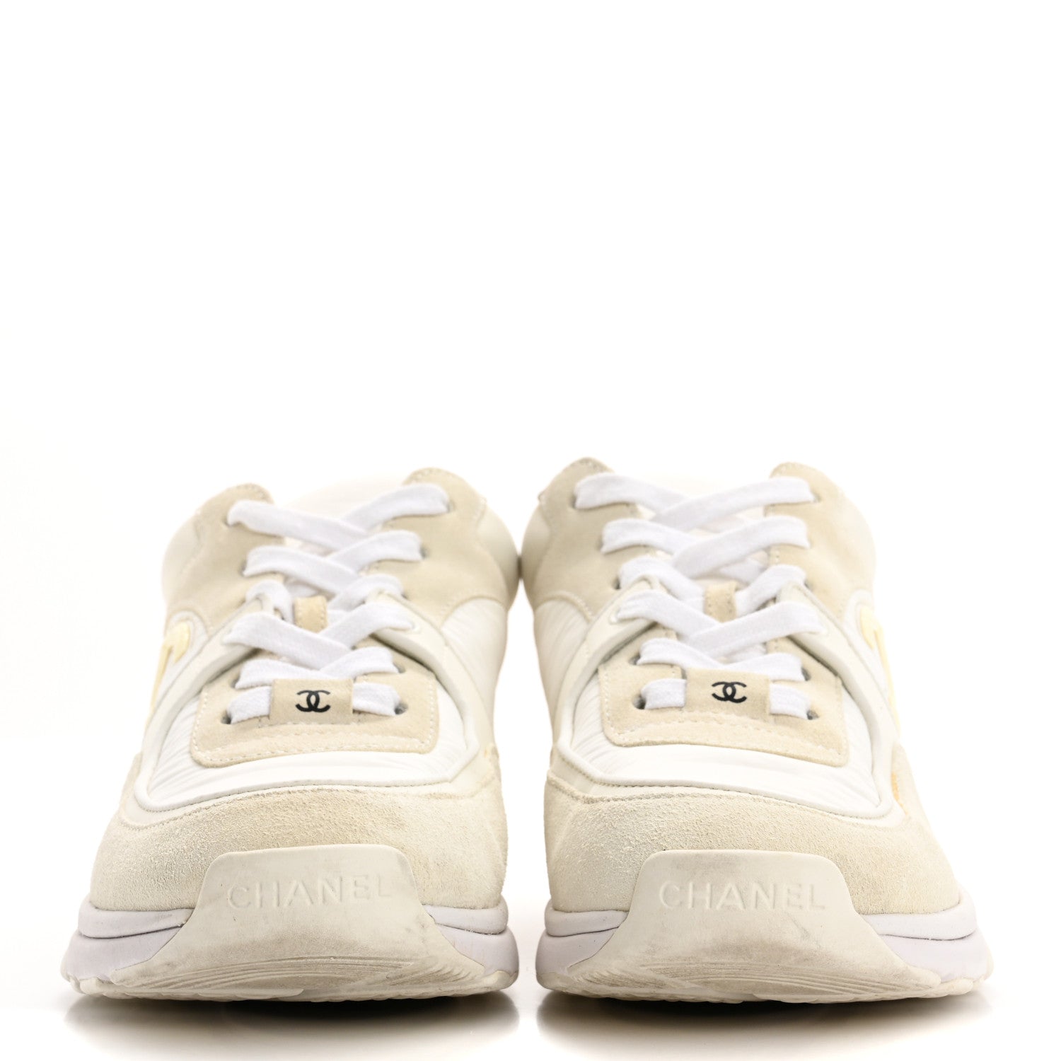 Suede Calfskin Fabric CC Sneakers 38 White