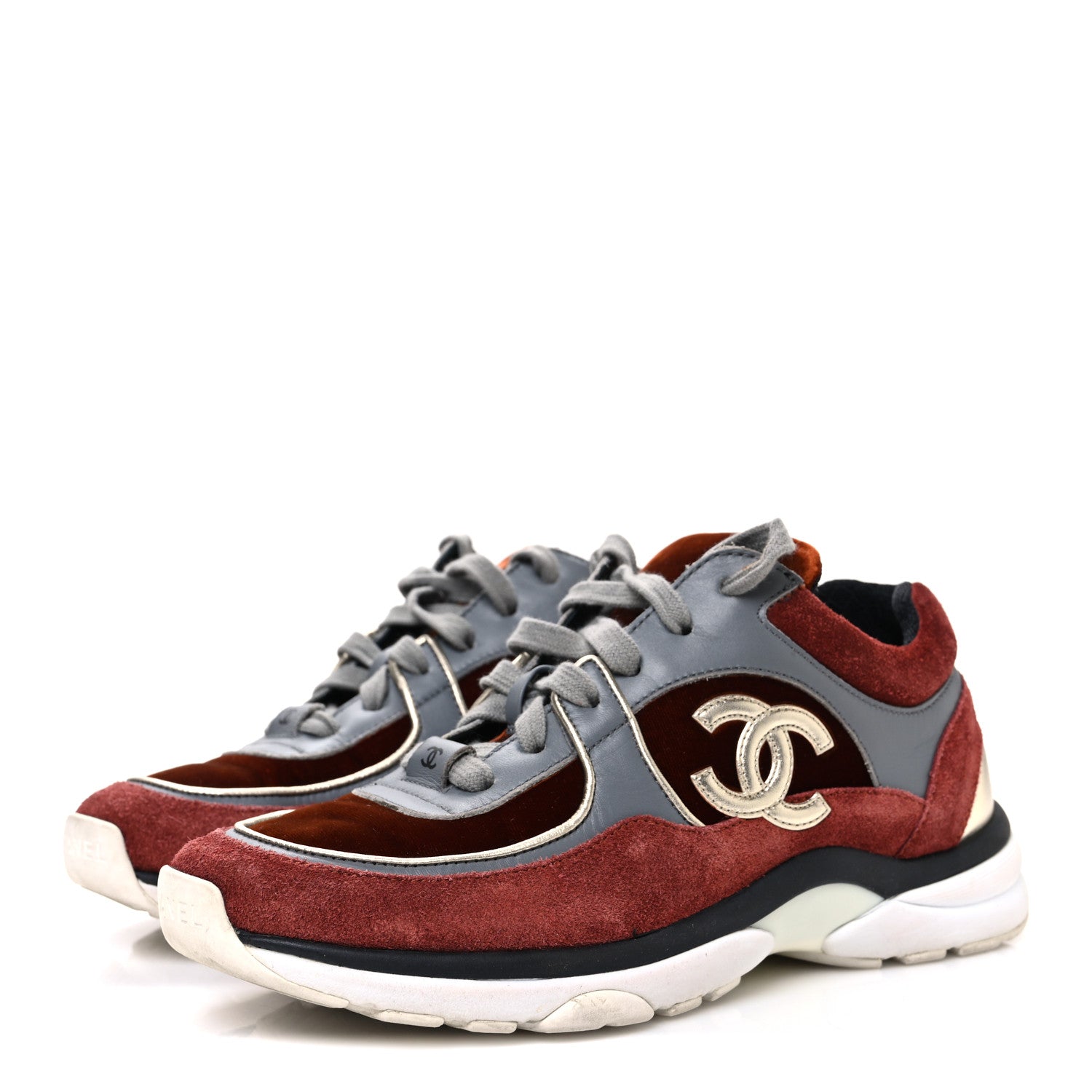 Suede Velvet Lambskin CC Sneakers 36 Burgundy Grey