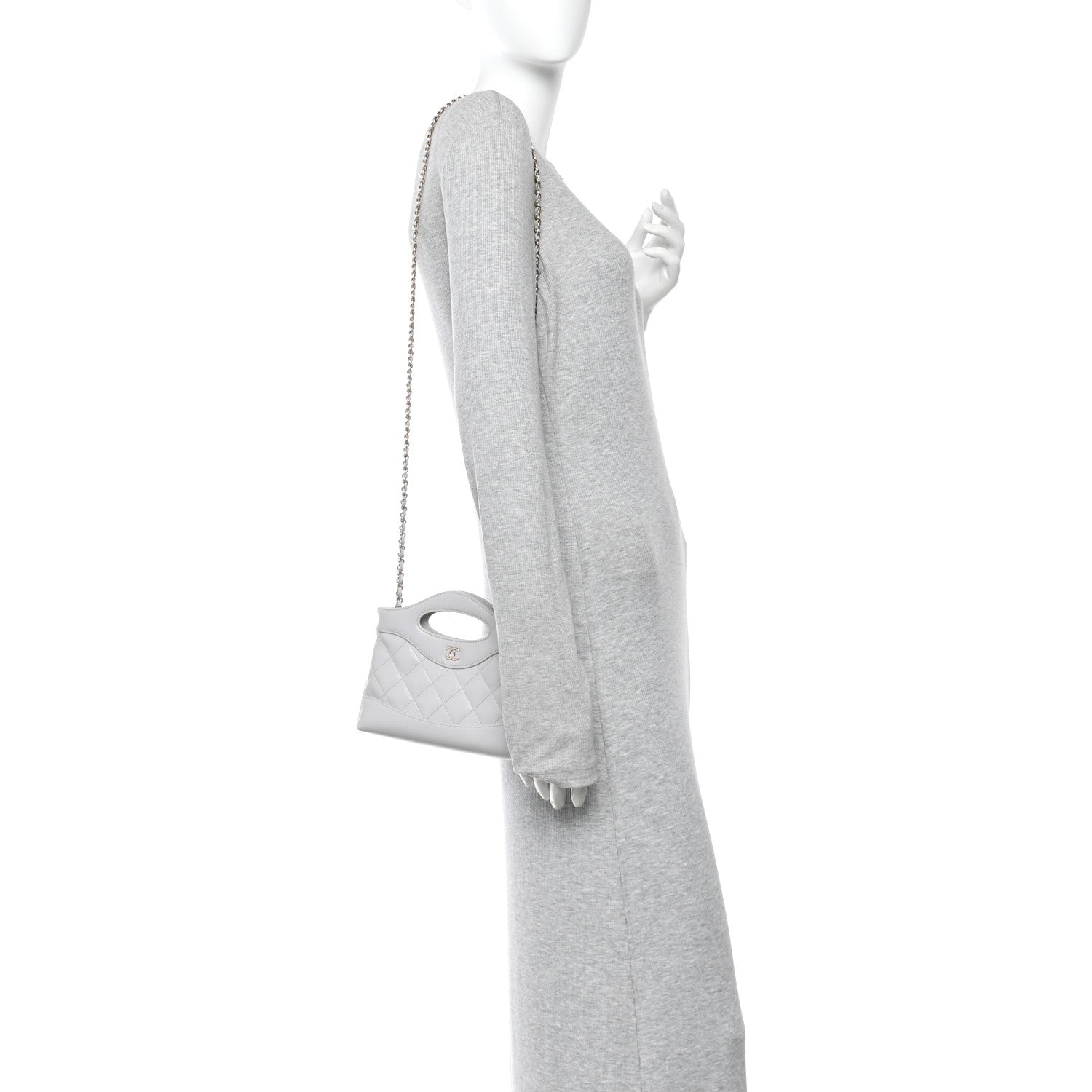 Shiny Lambskin Quilted Nano 31 Shopping Bag Grey